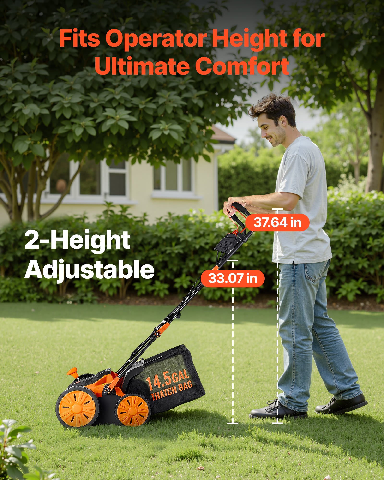 2-in-1 Electric Dethatcher And Scarifier, 16-Inch 15 Amp, Corded Lawn Dethatcher With 14.5-Gallon Thatch Collection Bag, 5-Position Depth Adjustment, Walk Behind Machine For Garden Yard Grass view 2