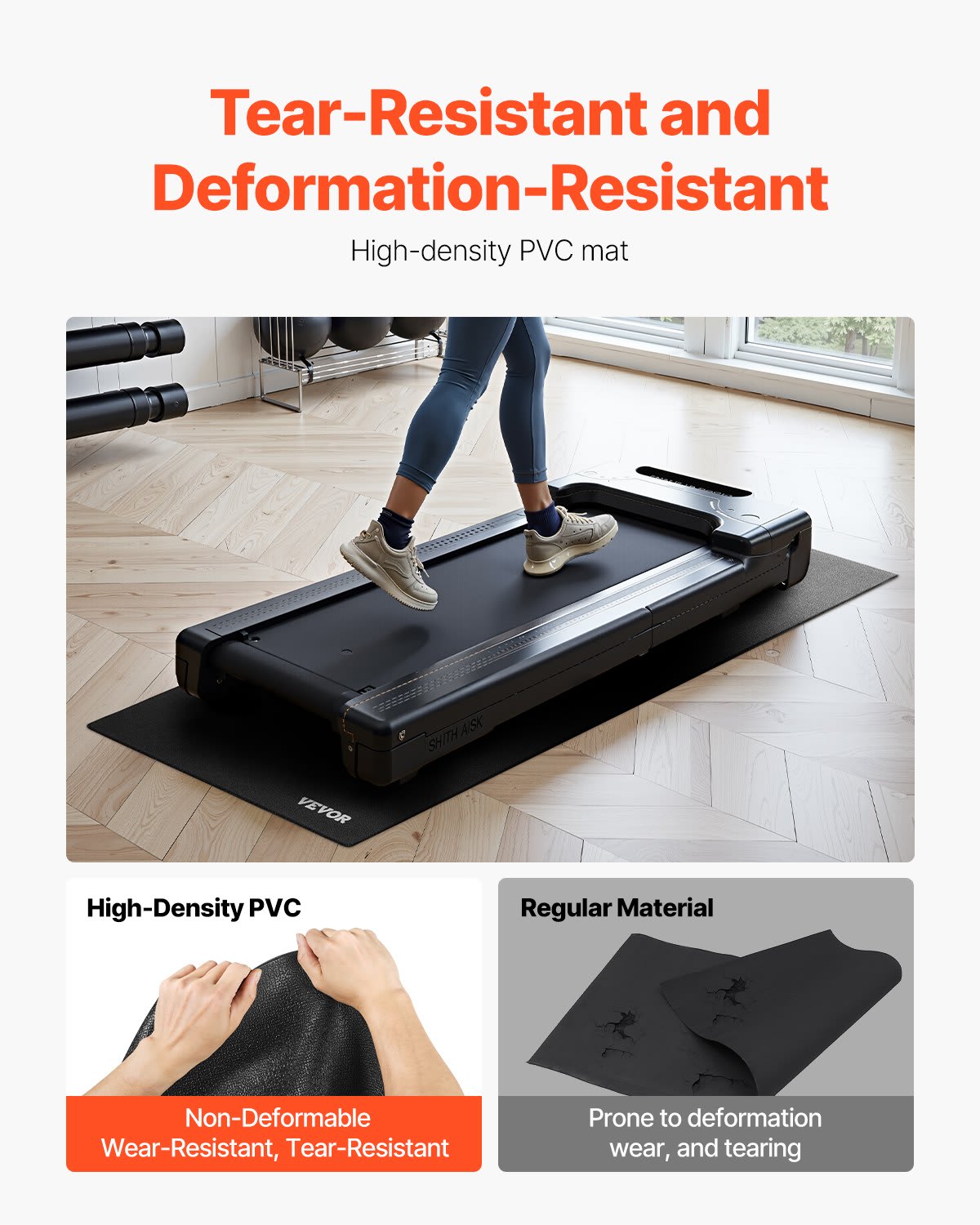Treadmill Mat For Carpet Floor, 23.62'- 51.18' - 0.16' Exercise Equipment Mat For Elliptical And Walking Pad, High Density PVC Floor Protector, Waterproof And Non-slip For Home Gym view 3