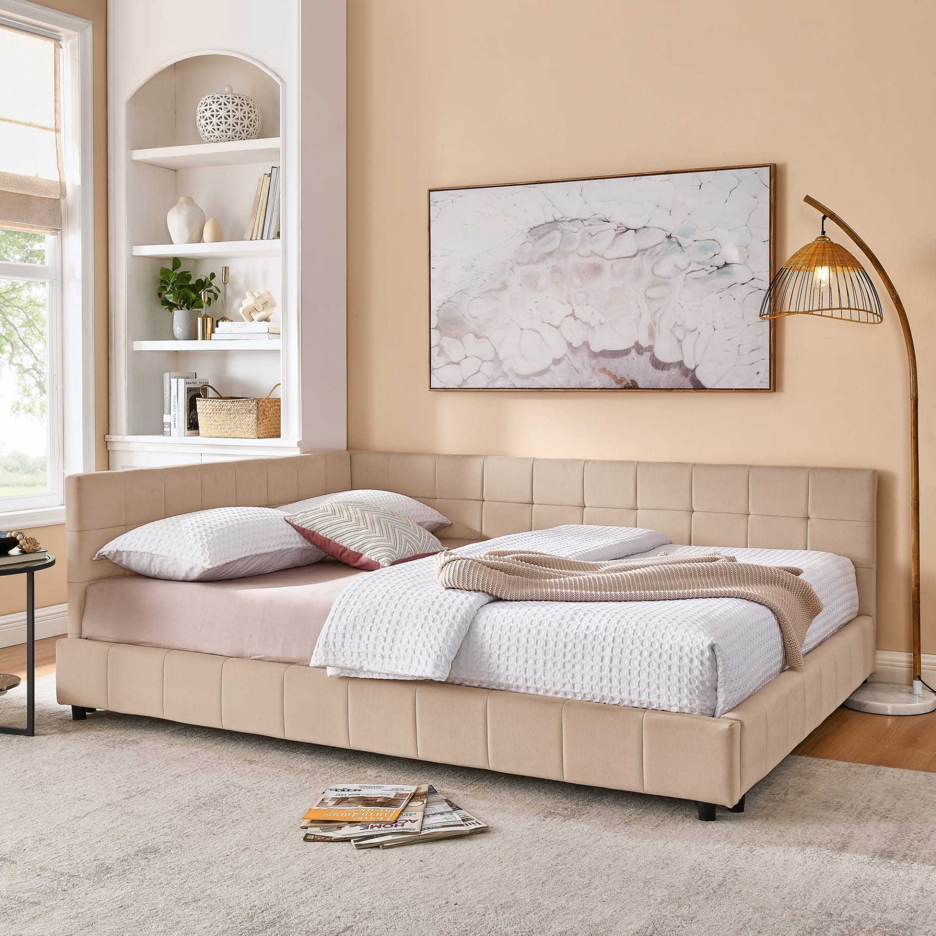 Queen Size Upholstered Tufted Bed Frame, Sofa Bed Frame With Comfortable Backrest And Armrests, Queen Size Bed For Bedroom, Living Room,Velvet, Pink 85.5x64.5x30.5 view 4