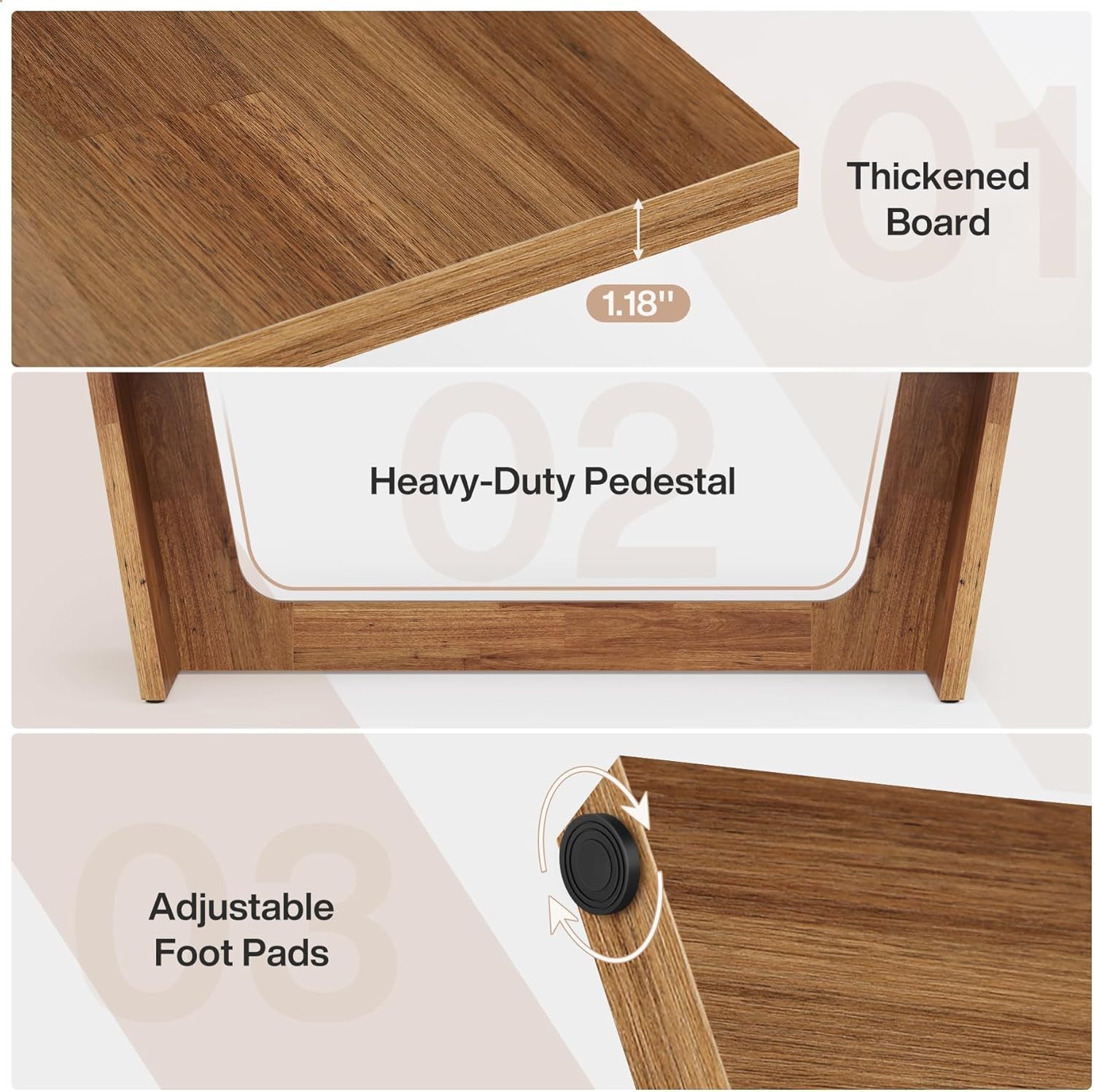 70.87-Inch Executive Computer Desk: Large Home Office Desk With Solid Wooden Pedestal, Industrial Wood Study Writing Table view 5