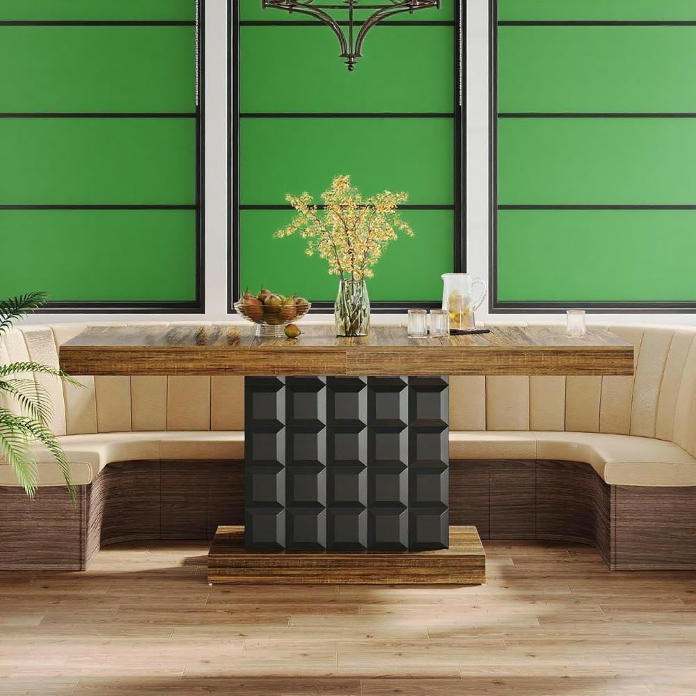 63'' Rectangular Wooden Dining Table Brown And Black For 4-6 view 5