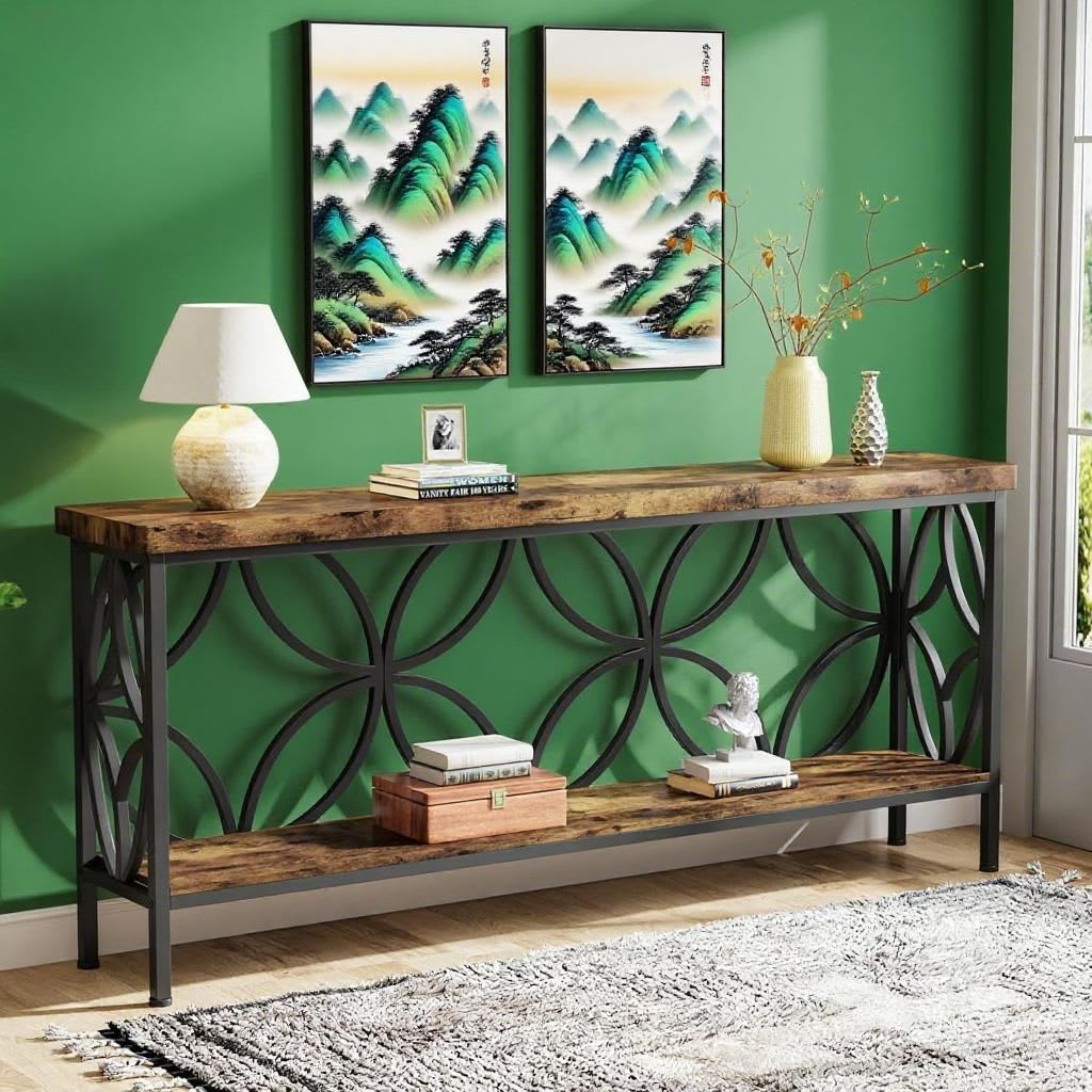 Sofa Table, Industrial Long Sofa Table Behind Couch, Entry Console Table With Storage For Entryway view 4