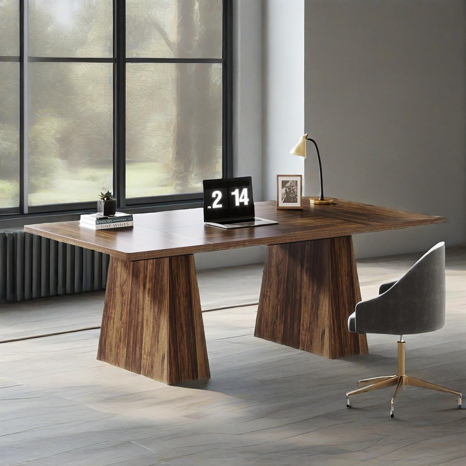 63-Inch Executive Desk, Large Office Computer Desk With Double Pedestal, Modern Simple Workstations Writing Table Conference Table view 5
