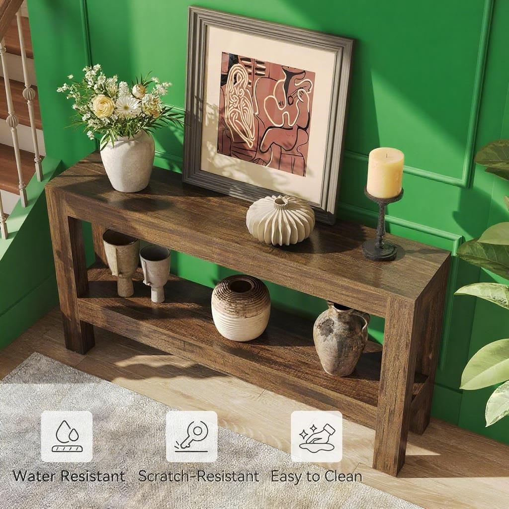 63-Inch Narrow Long Console Table For Living Room, Farmhouse Wood Entryway Table For Hallway, Sofa