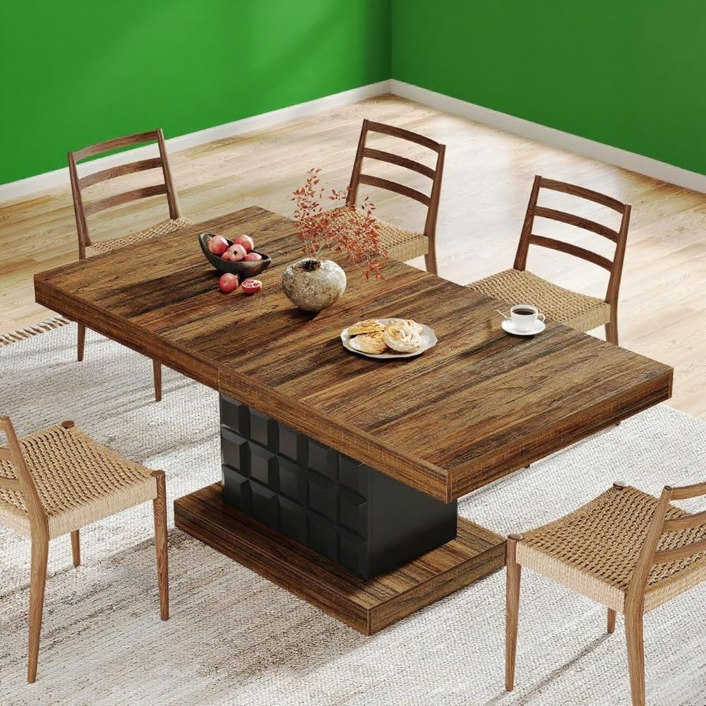 63'' Rectangular Wooden Dining Table Brown And Black For 4-6