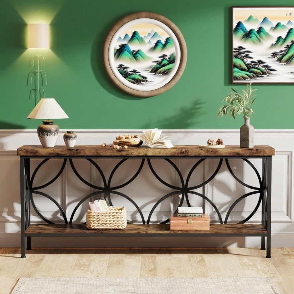 Sofa Table, Industrial Long Sofa Table Behind Couch, Entry Console Table With Storage For Entryway view 2