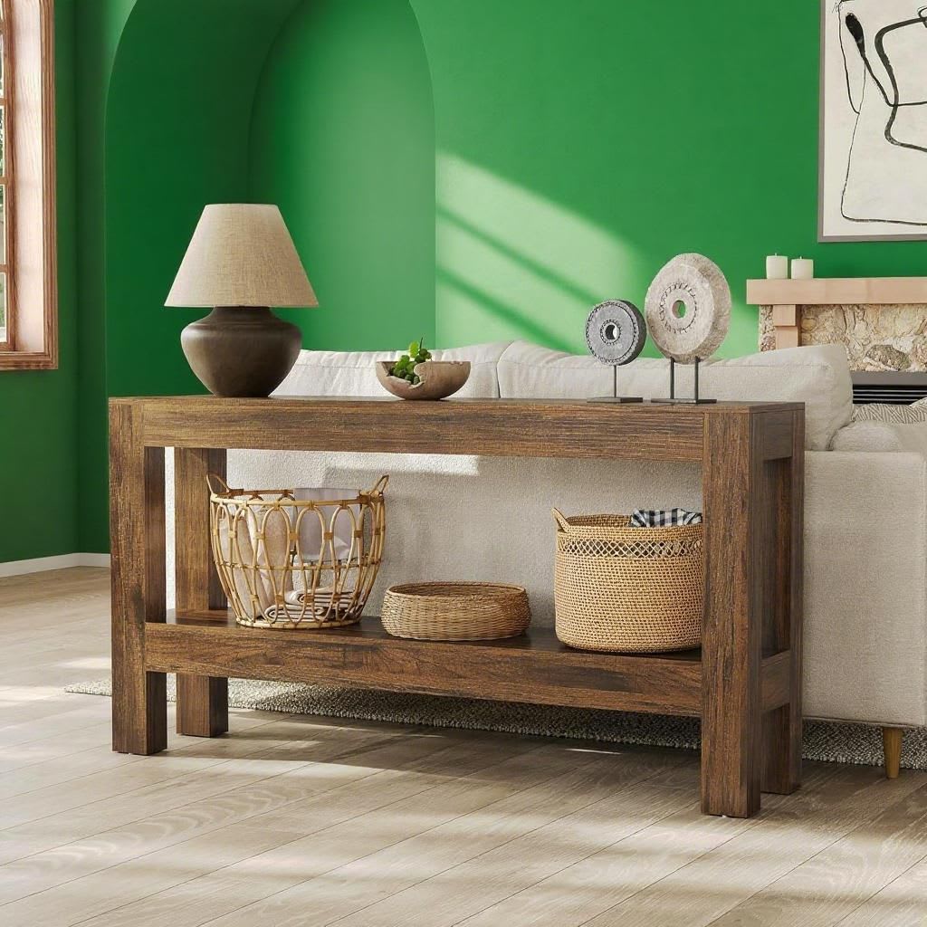 63-Inch Narrow Long Console Table For Living Room, Farmhouse Wood Entryway Table For Hallway, Sofa view 3