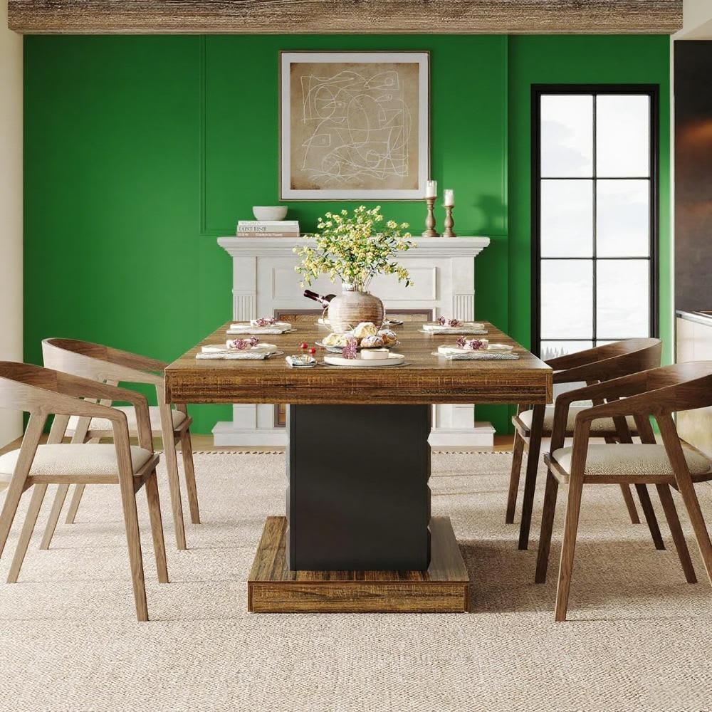 63'' Rectangular Wooden Dining Table Brown And Black For 4-6 view 4