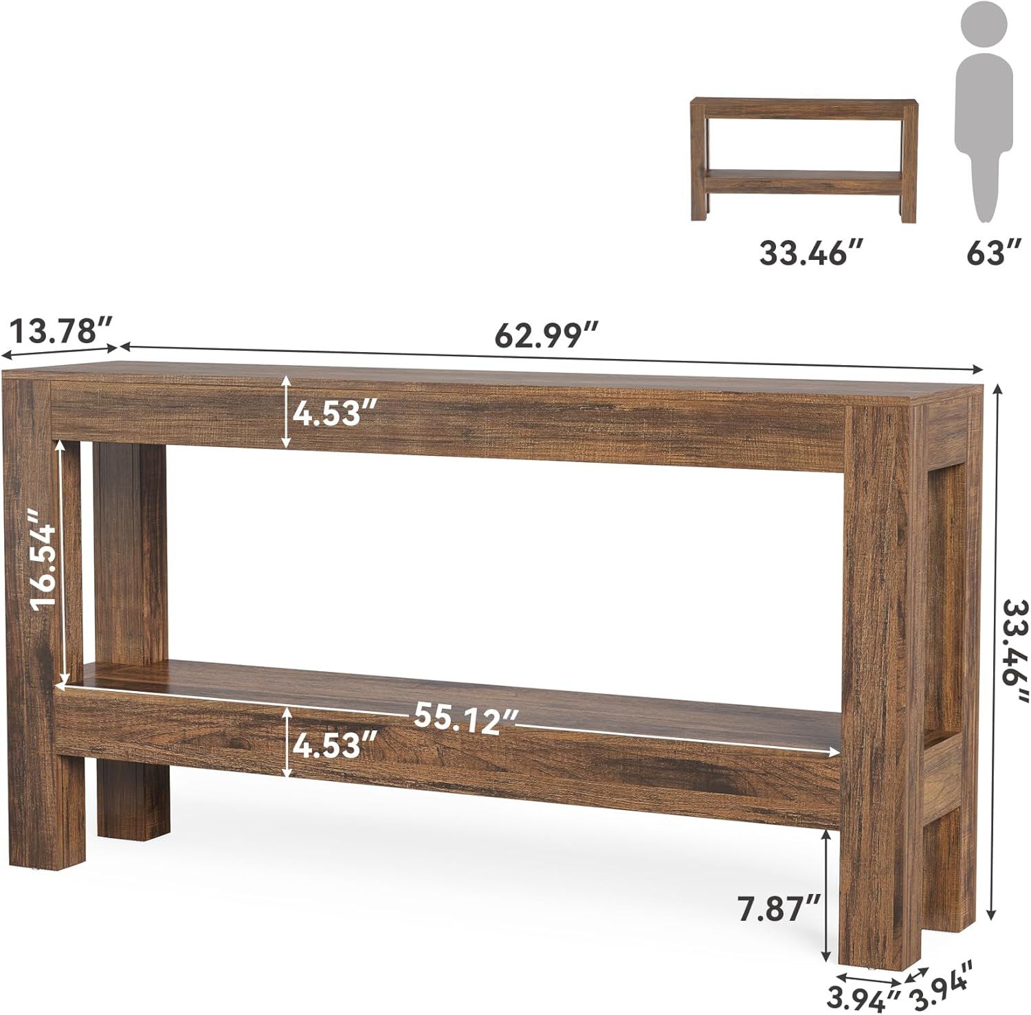 63-Inch Narrow Long Console Table For Living Room, Farmhouse Wood Entryway Table For Hallway, Sofa view 4