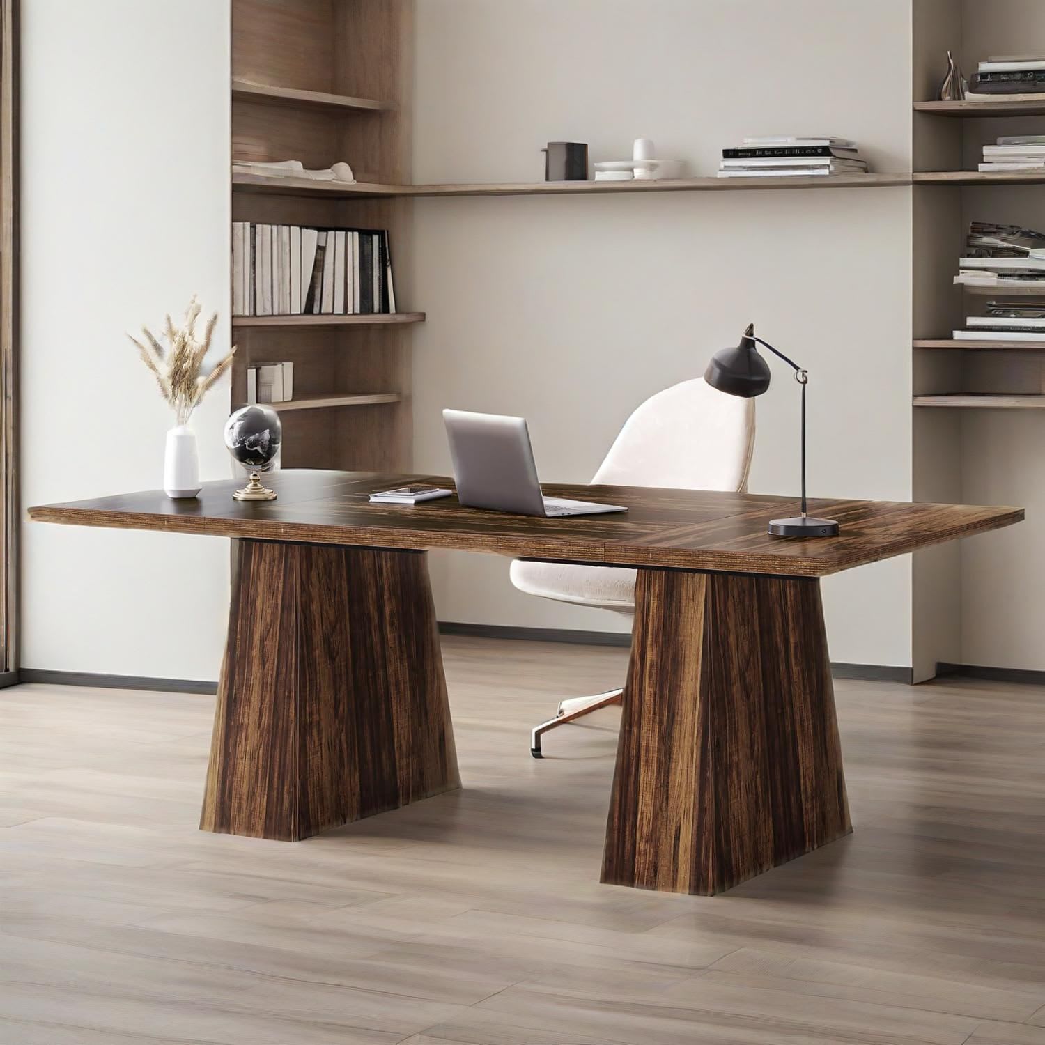 63-Inch Executive Desk, Large Office Computer Desk With Double Pedestal, Modern Simple Workstations Writing Table Conference Table