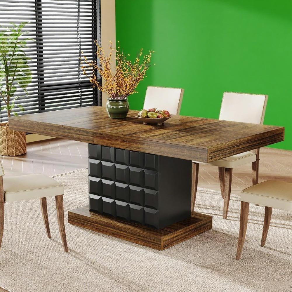 63'' Rectangular Wooden Dining Table Brown And Black For 4-6 view 2
