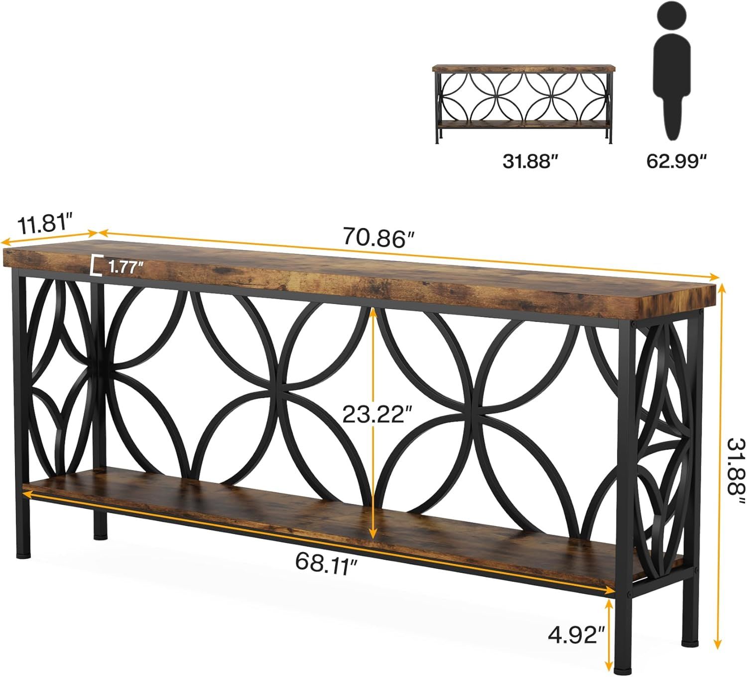 Sofa Table, Industrial Long Sofa Table Behind Couch, Entry Console Table With Storage For Entryway view 5