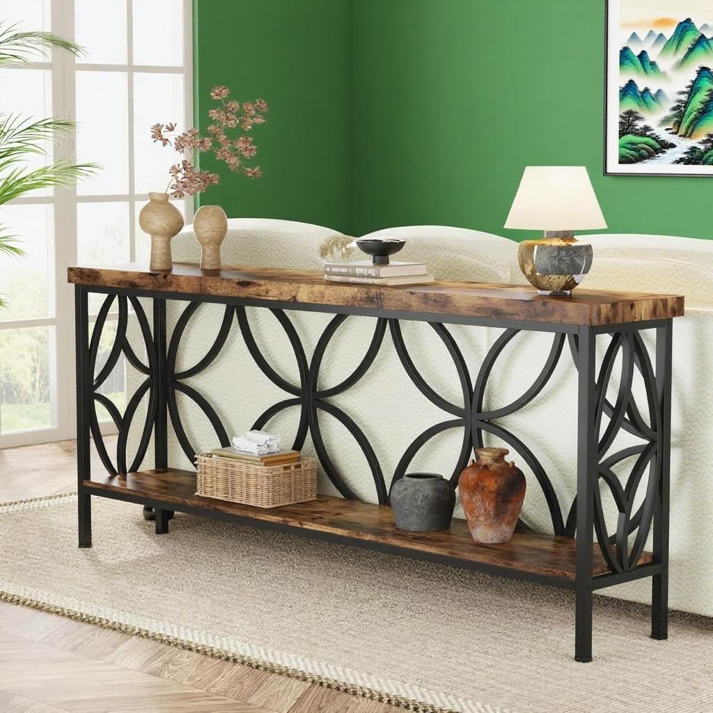 Sofa Table, Industrial Long Sofa Table Behind Couch, Entry Console Table With Storage For Entryway view 3