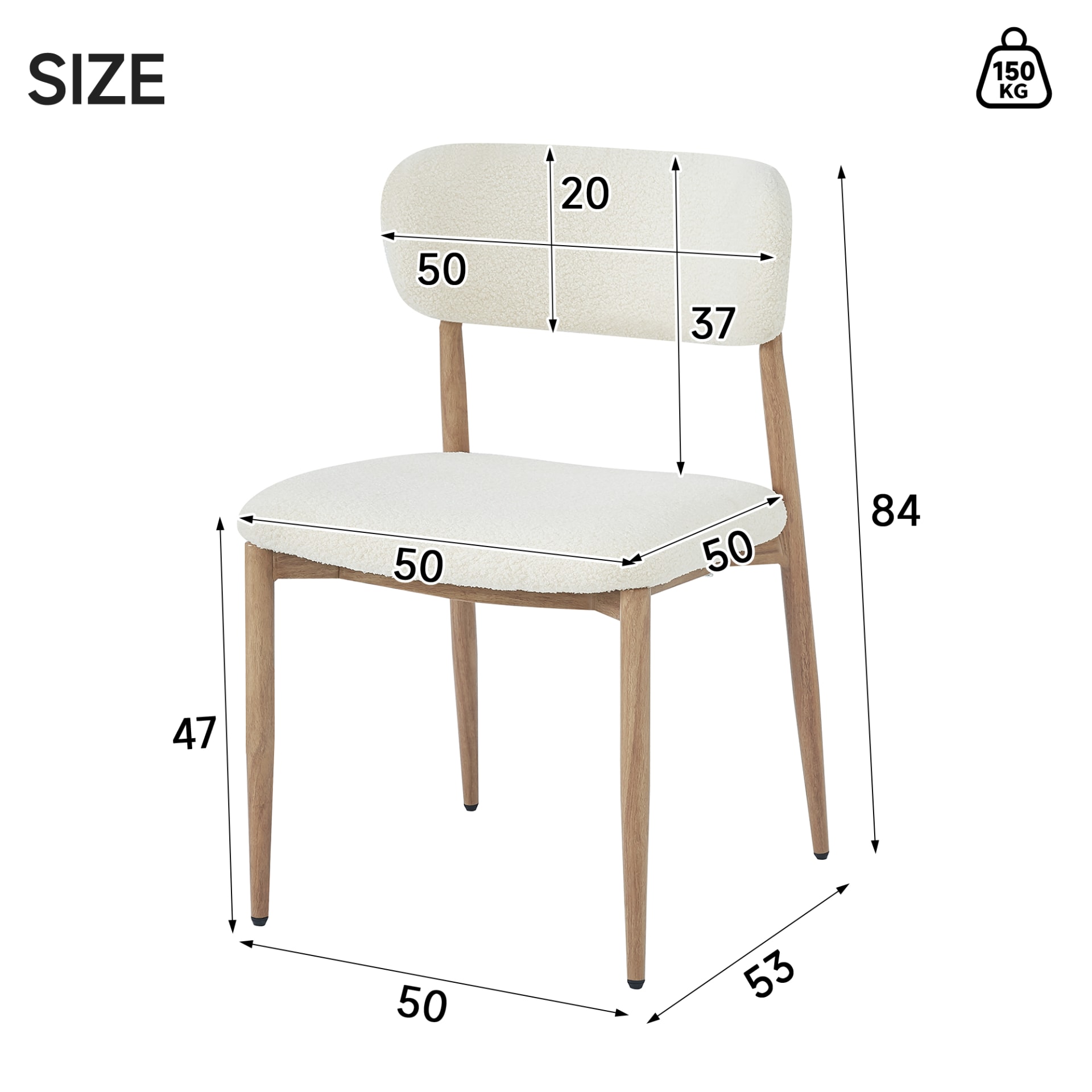 Set Of 4, Metal Chairs, Dining Chairs, Suitable For Homes, Restaurants, Living Rooms, And Cafes, Boucle, Natural Wood Color view 3