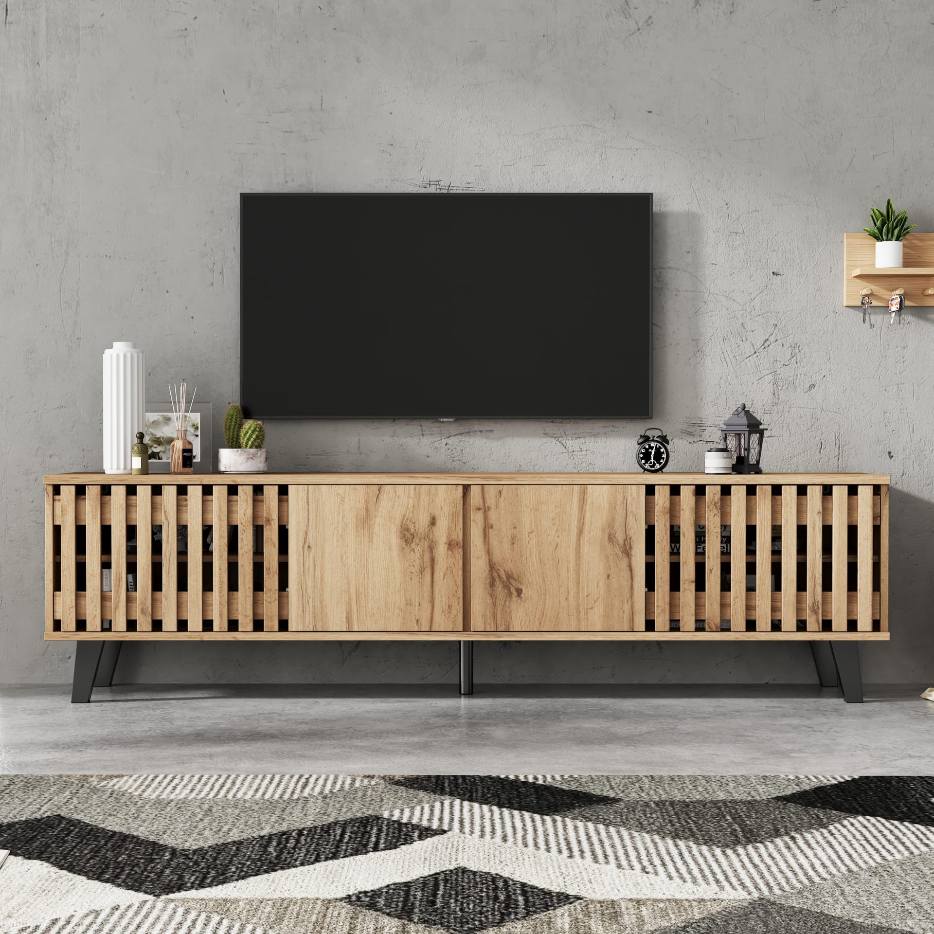 Modern Vintage TV Stand With 4 Doors, TV Cabinet Storage Sideboard With Unique Design,TV Entertainment Center, For Livingroom Bedroom, TV Console,TV Unit, 180x40x55cm, Wood, For 70 Inch TV view 3