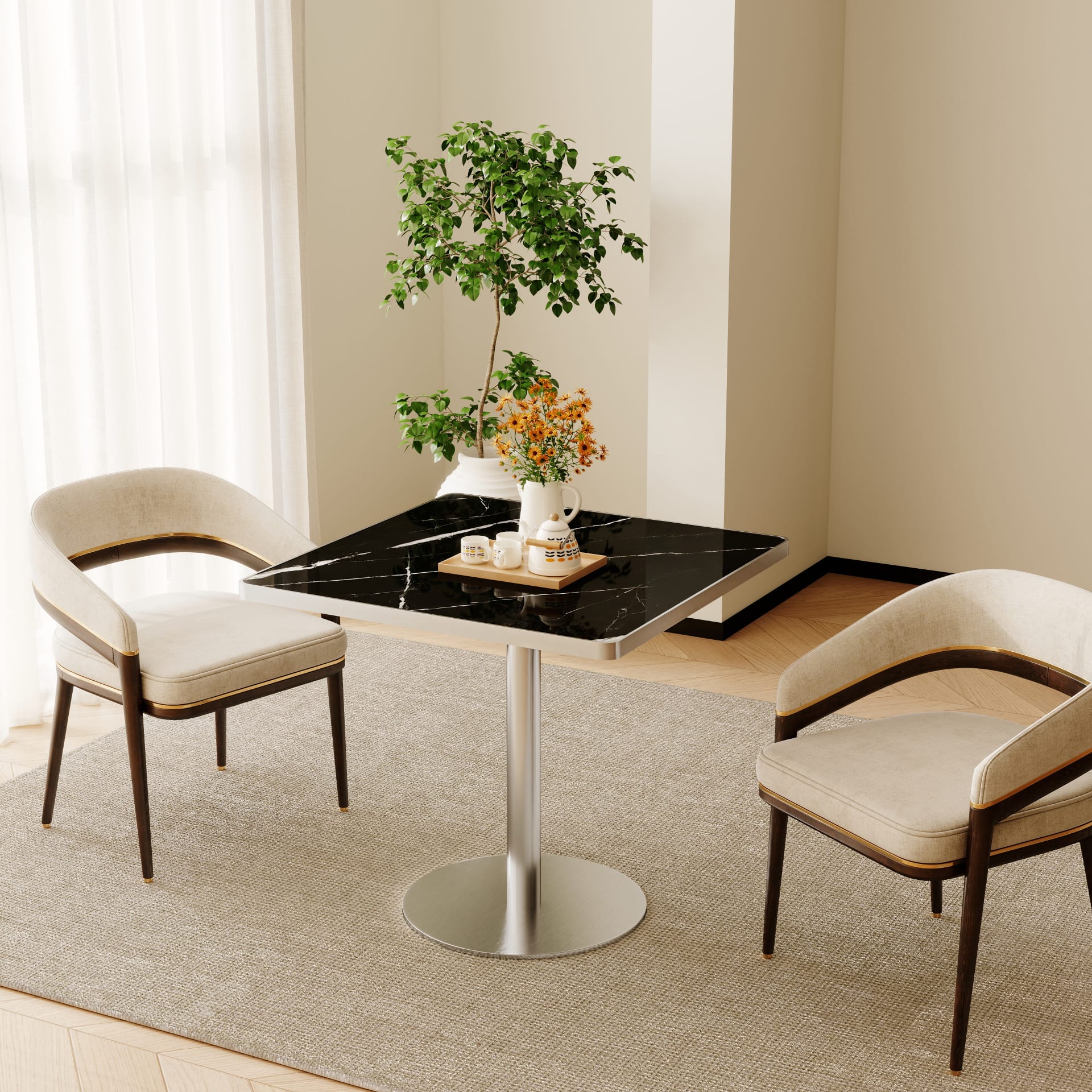 Square Modern Dinning Table 31.5 Inches Bistro Table Tulip Table With Faux Marble Top,Easy Assemble,Sturdy Metal Frame Diameter view 4