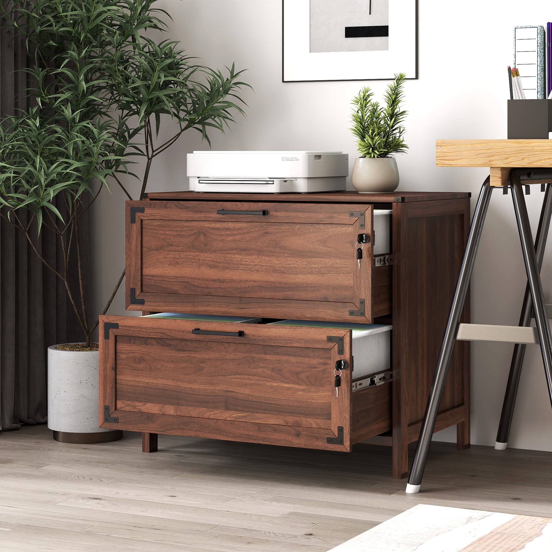 2 Drawer Farmhouse File Cabinet,Filing Cabinet With Lock For Home Office view 1