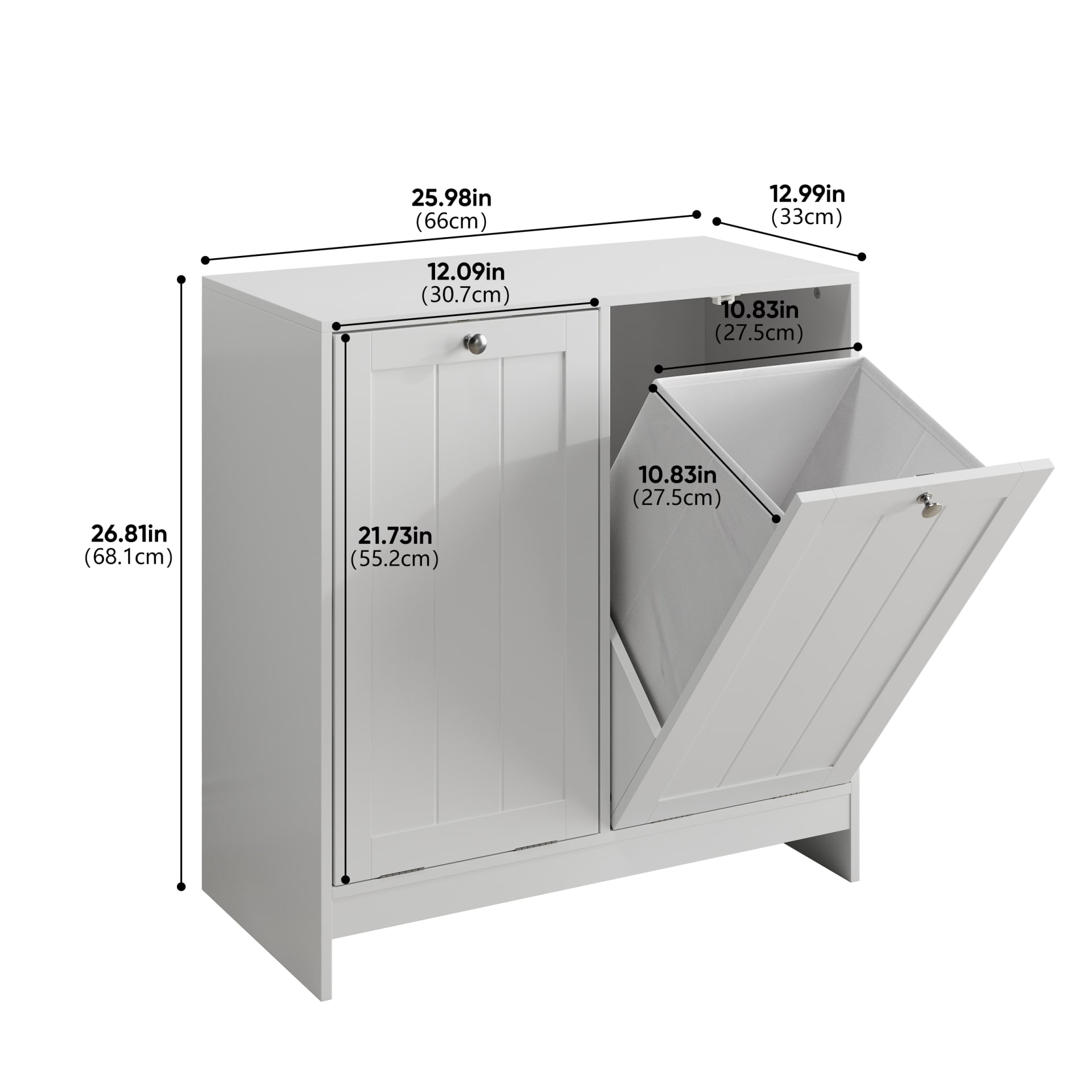 Tilted Laundry Hamper With Removable Basket, Hidden Laundry Hamper, Bathroom Laundry Hamper Storage Cabinet, Free-Standing Home Organizer, White view 5