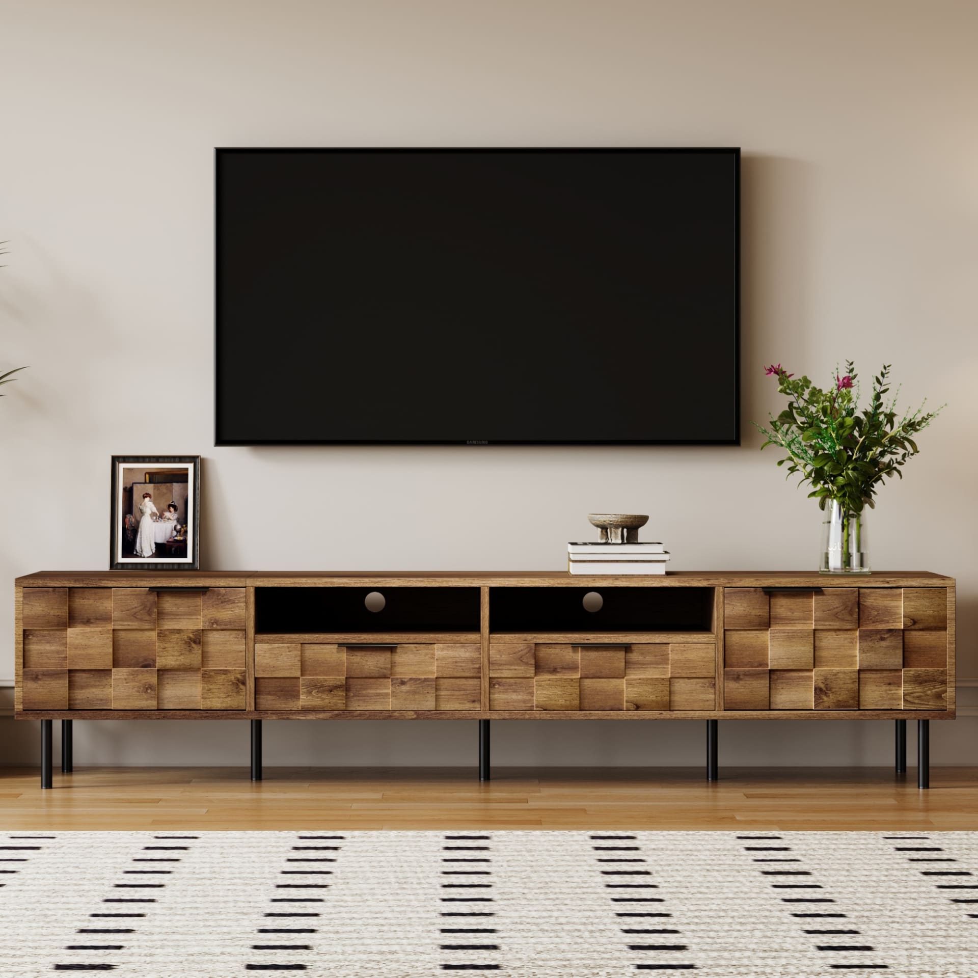 Mid Century TV Stand With 2 Drawers, Media Console Table For TVs Up To 85'', Entertainment Center With Storage For Living Room, Bedroom, Home Theatre view 5