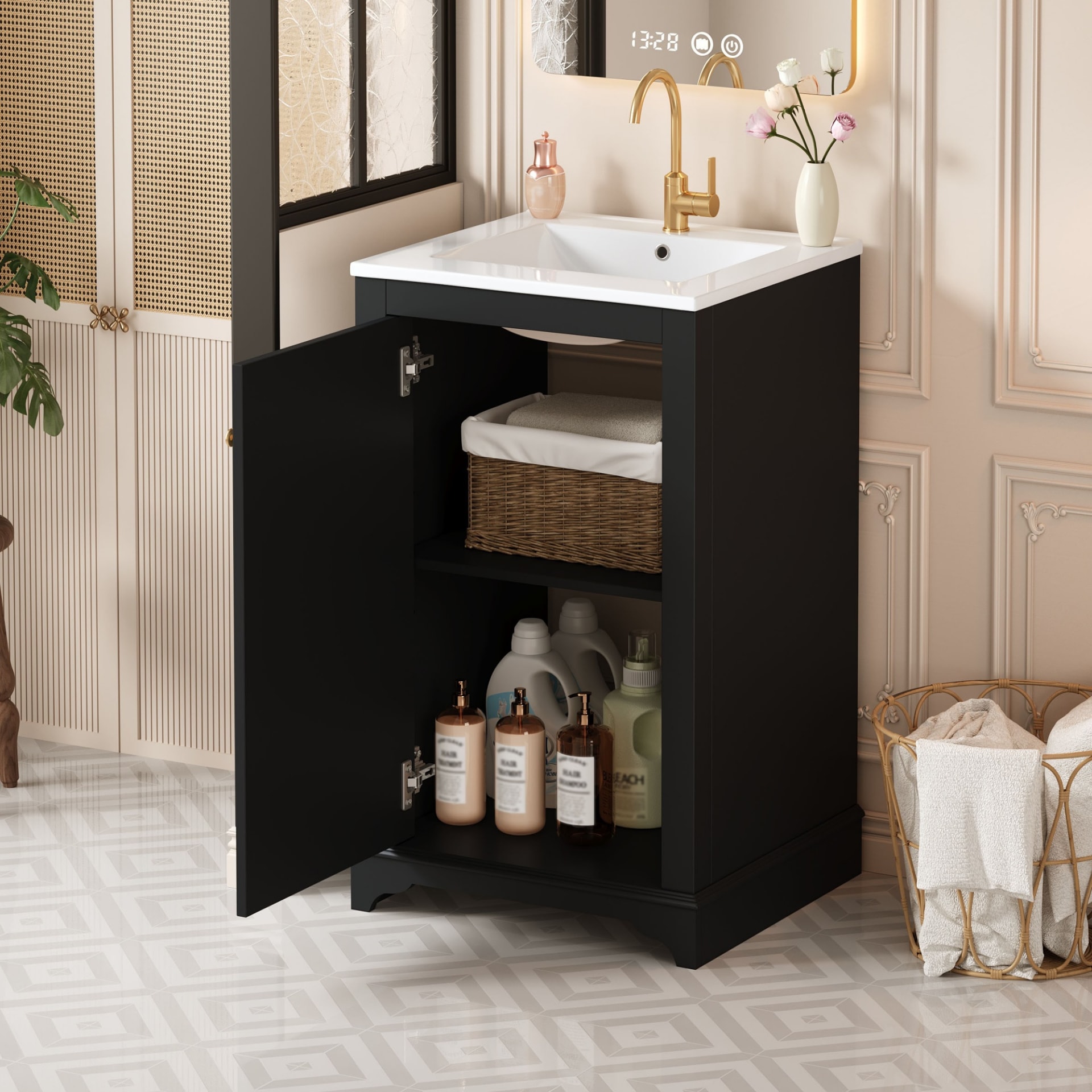 20-inch Bathroom Vanity With Ceramic Sink, Freestanding Single Vanity Set With Soft Closing Door, Adjustable Shelf, Modern Style, Black. view 2