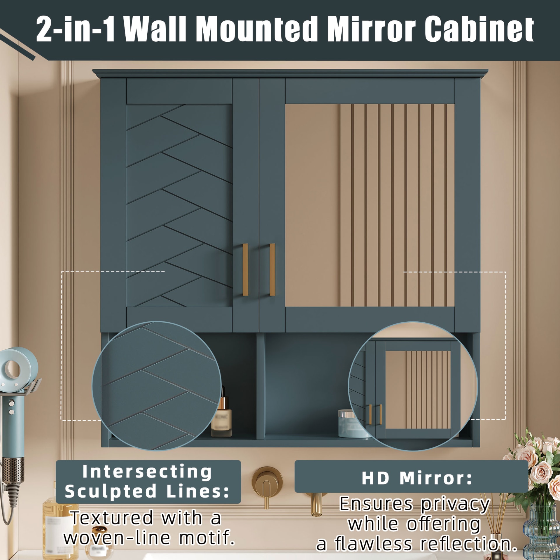 2-in-1 Bathroom Mirror Cabinet, 30 Inch Wall Mounted Medicine Cabinet With Adjustable Shelves & Soft Close Doors, High-Define Mirror With Storage For Bathroom Vanity