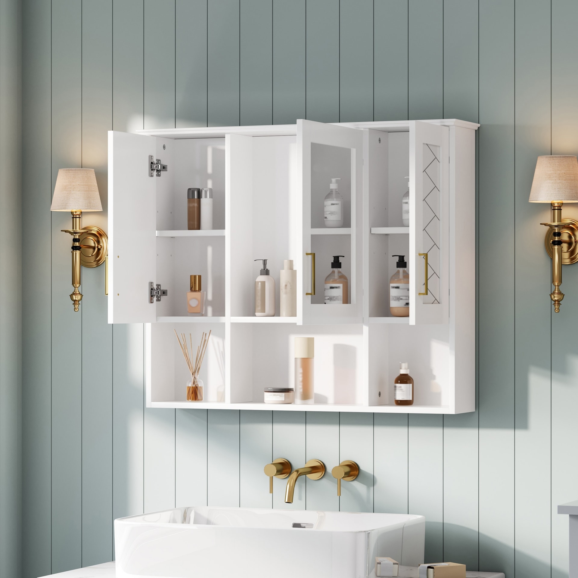 35 Inch 2-in-1 Wall Mounted Medicine Cabinet With Adjustable Shelves & Soft Close Doors, High-Define Mirror With Storage For Bathroom Vanity