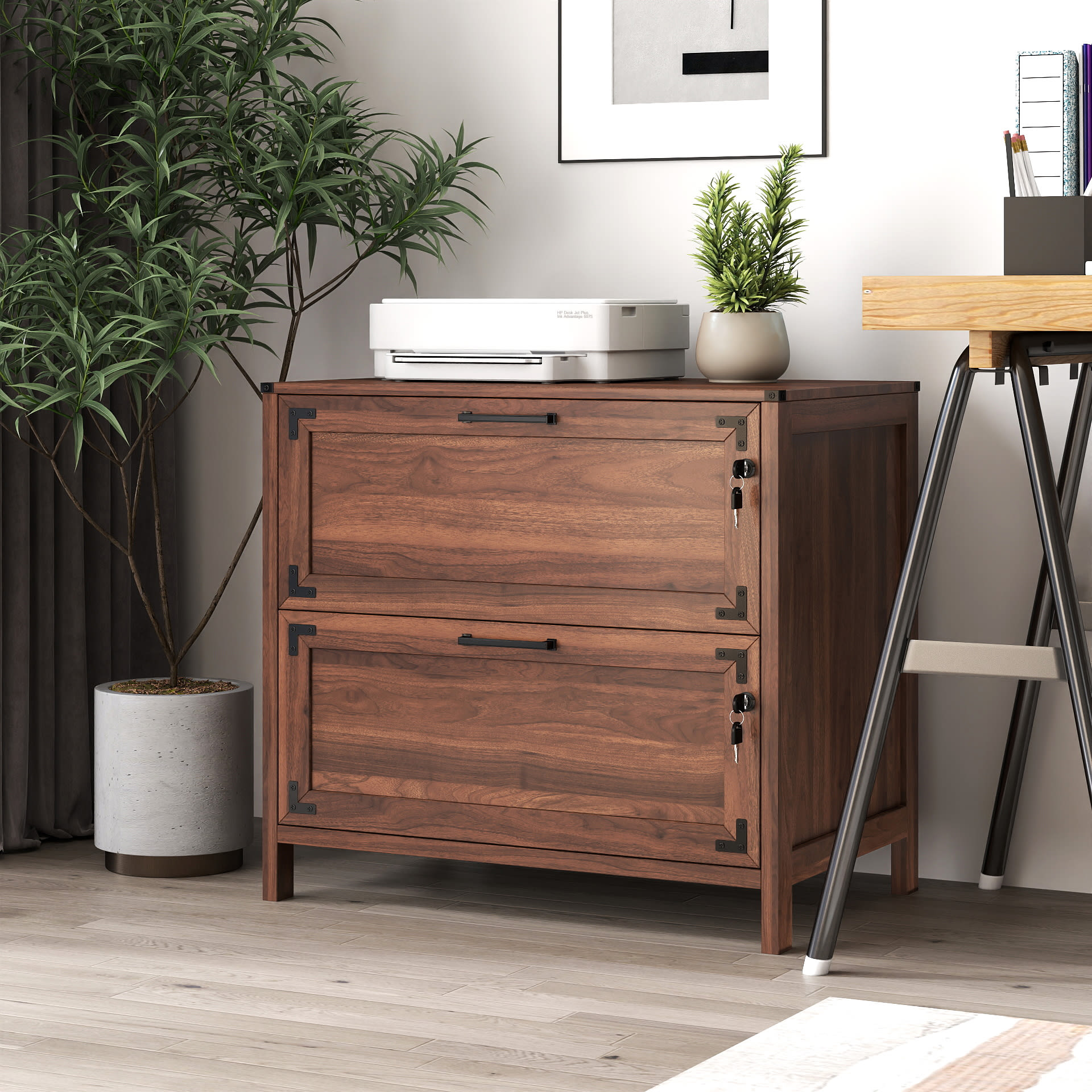 2 Drawer Farmhouse File Cabinet,Filing Cabinet With Lock For Home Office view 2