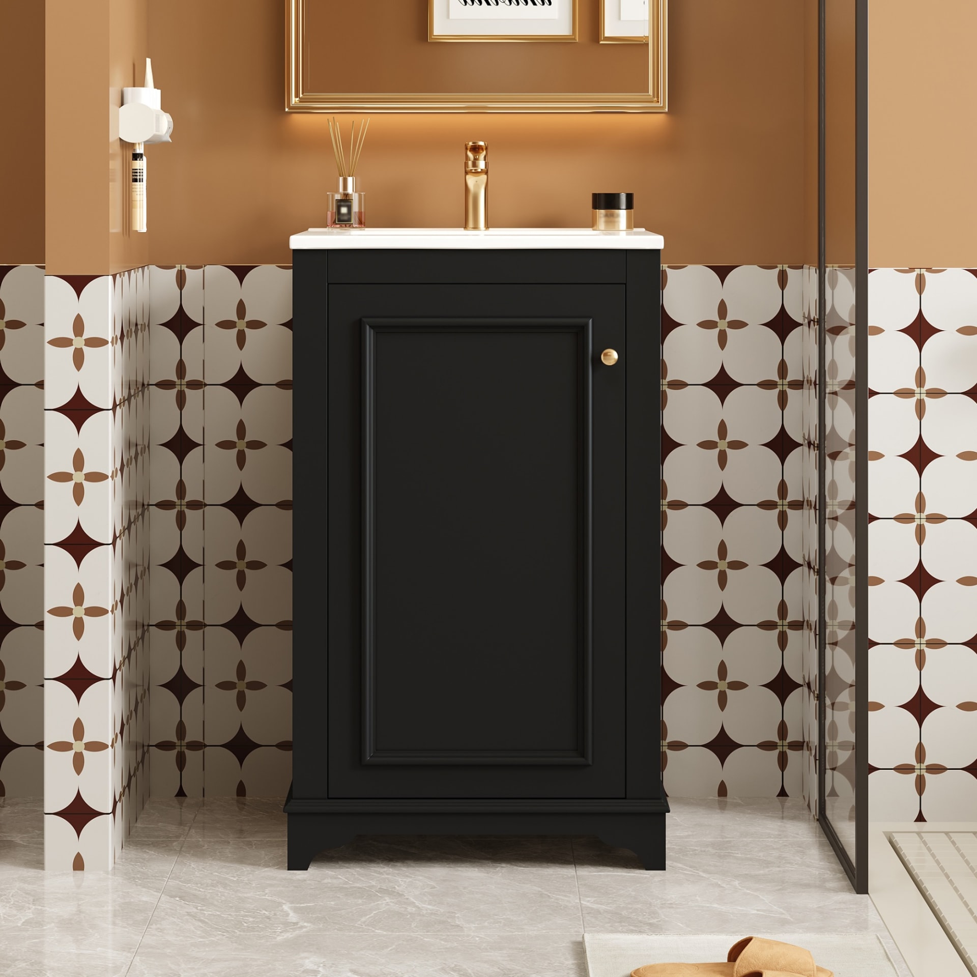 20-inch Bathroom Vanity With Ceramic Sink, Freestanding Single Vanity Set With Soft Closing Door, Adjustable Shelf, Modern Style, Black. view 5