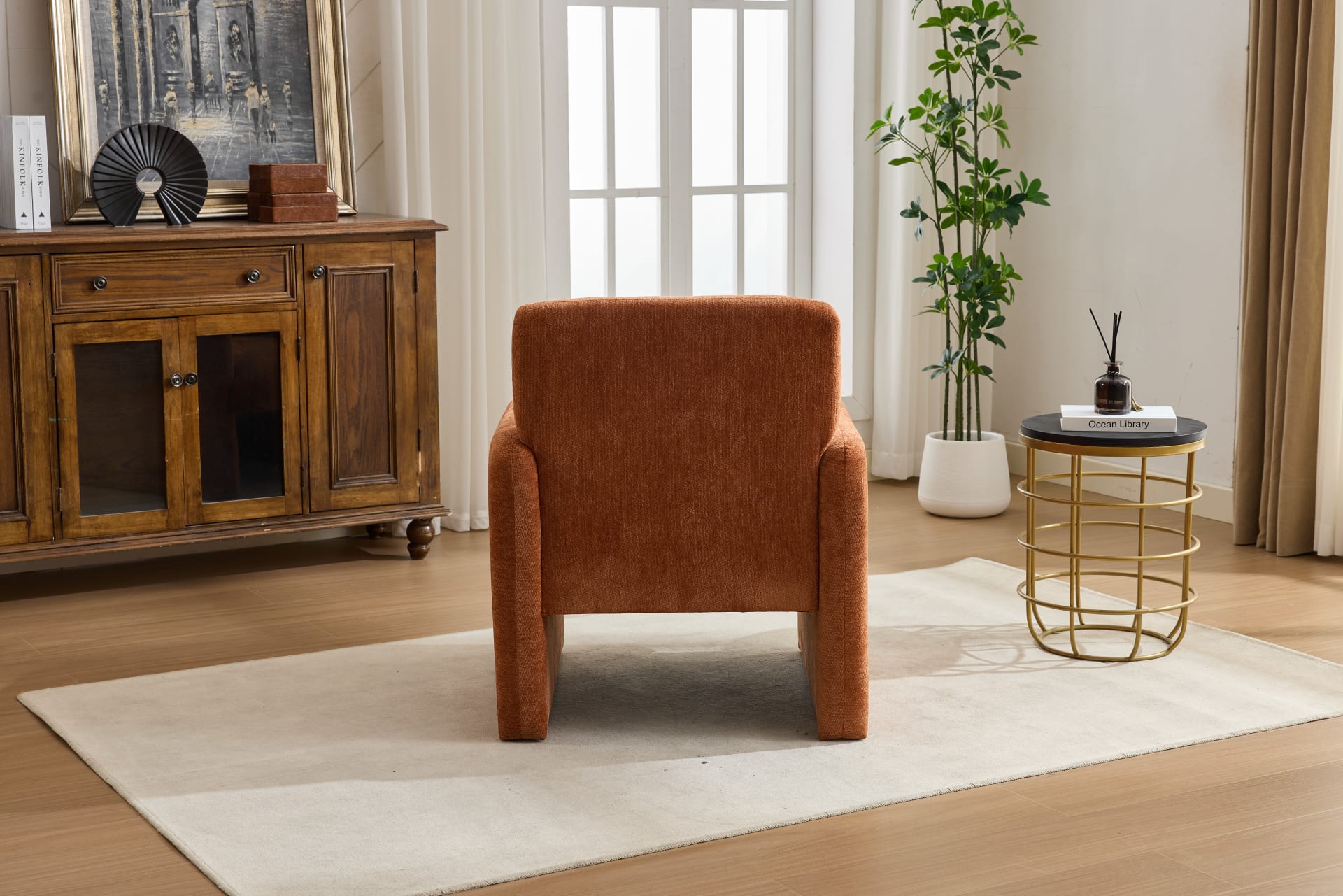 Modern Accent Chair, Contemporary Boucle Fabric Accent Armchair Comfy Upholstered Leisure Single Sofa Chair For Living Room Bedroom Apartment Office - Orange view 5