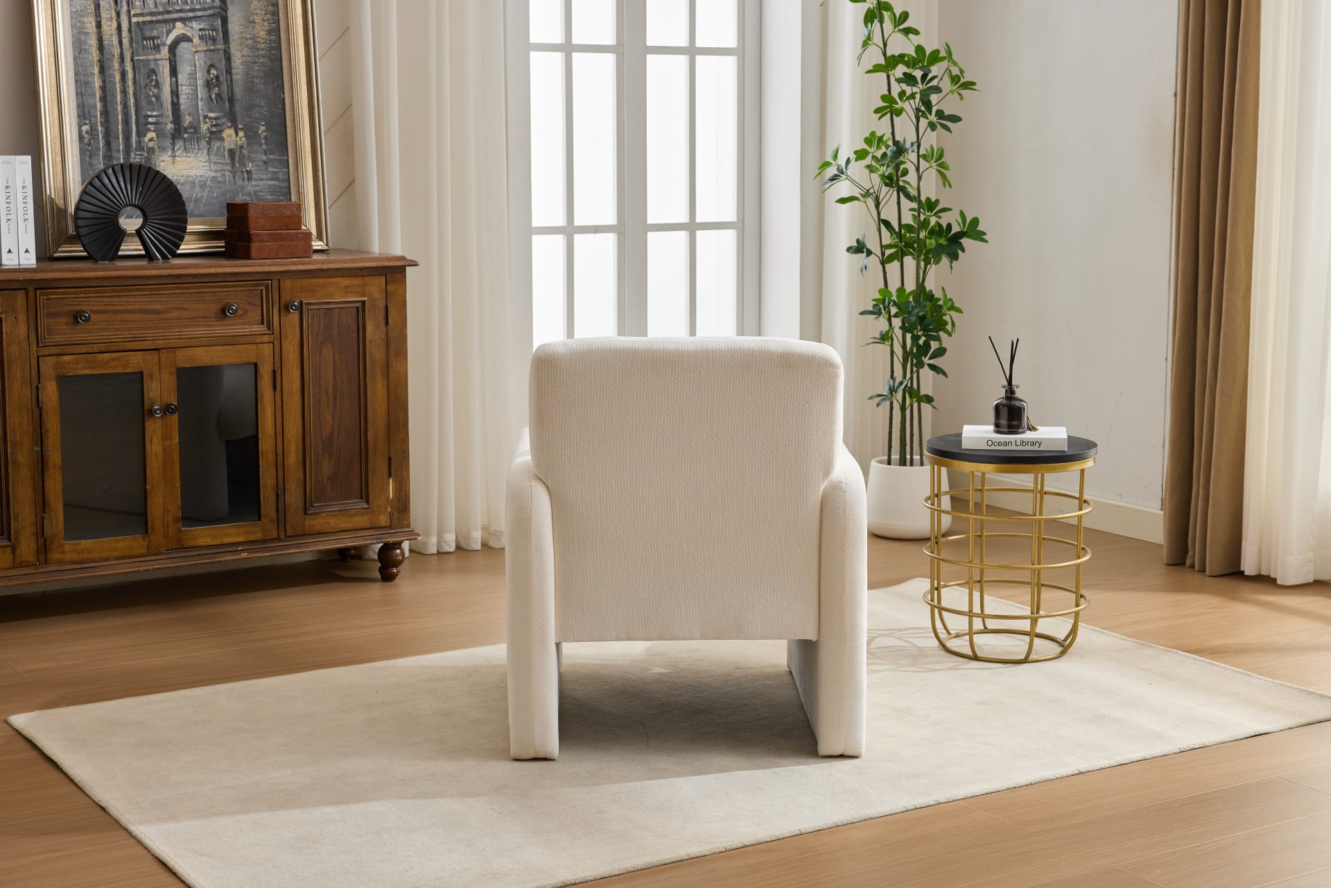 Modern Accent Chair, Contemporary Boucle Fabric Accent Armchair Comfy Upholstered Leisure Single Sofa Chair For Living Room Bedroom Apartment Office - White view 3