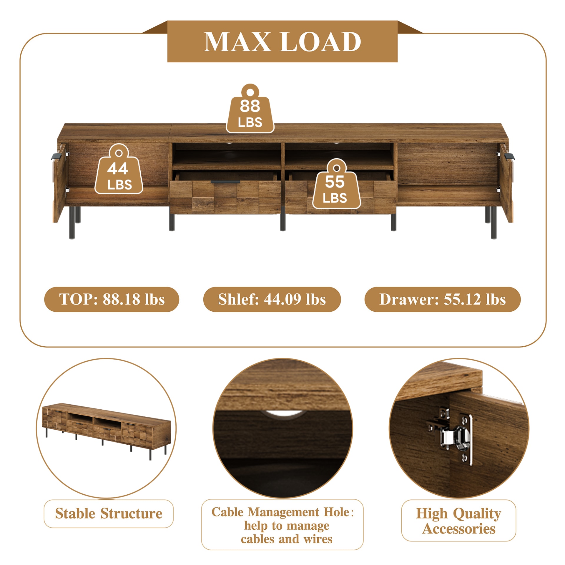 Mid Century TV Stand With 2 Drawers, Media Console Table For TVs Up To 85'', Entertainment Center With Storage For Living Room, Bedroom, Home Theatre view 4