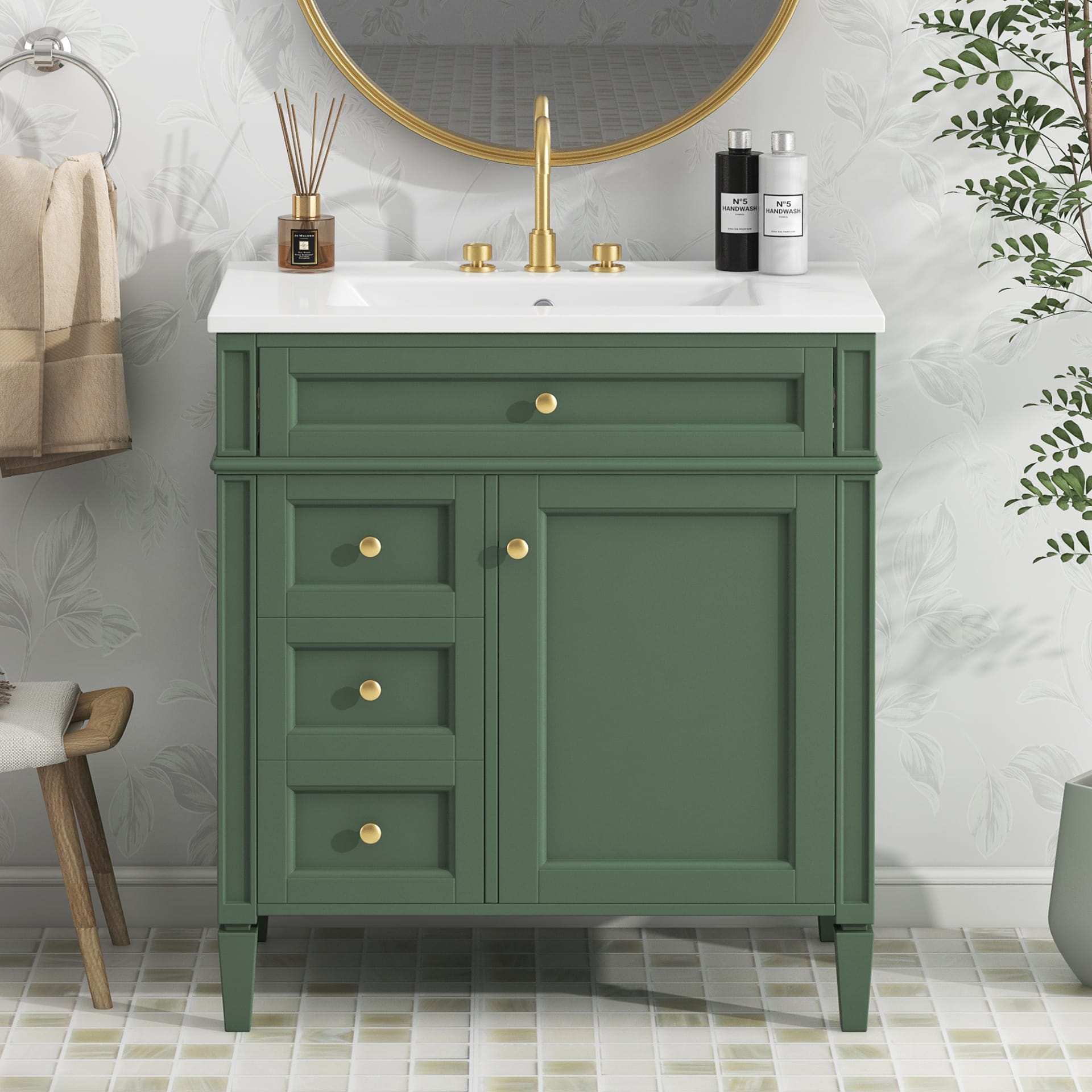 30'' Bathroom Vanity With Top Sink, Modern Bathroom Storage Cabinet With 2 Drawers And A Tip-out Drawer, Single Sink Bathroom Vanity view 4