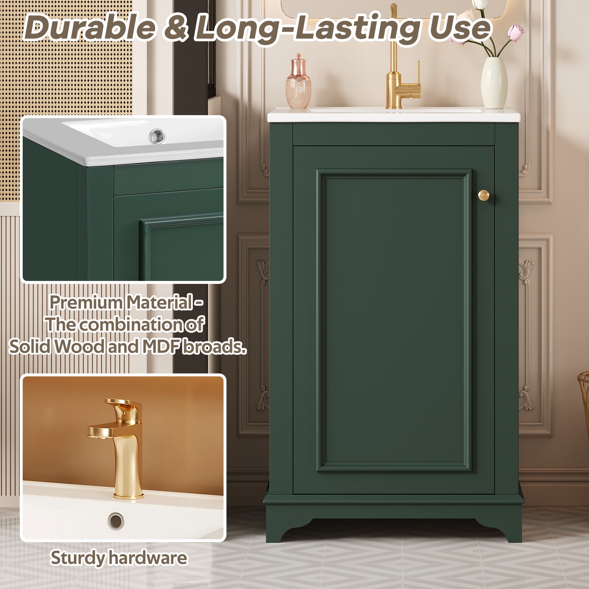 20-inch Bathroom Vanity With Ceramic Sink, Freestanding Single Vanity Set With Soft Closing Door, Adjustable Shelf, Modern Style, Green. view 3
