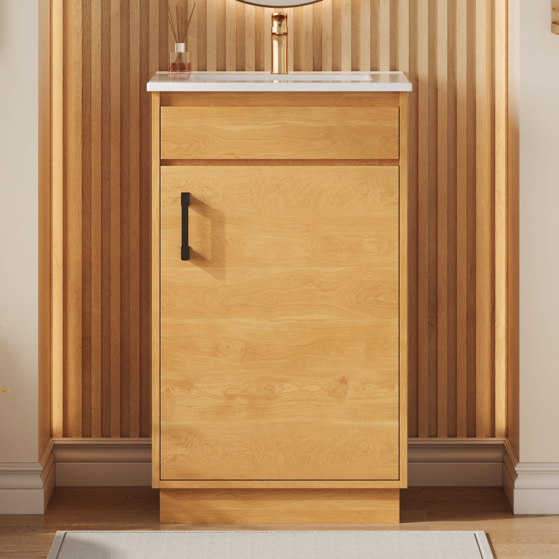 20-inch Bathroom Vanity With Ceramic Sink, Freestanding Single Vanity Set With Soft Closing Door, Adjustable Shelf, Farmhouse Style, Natural Wood. view 3