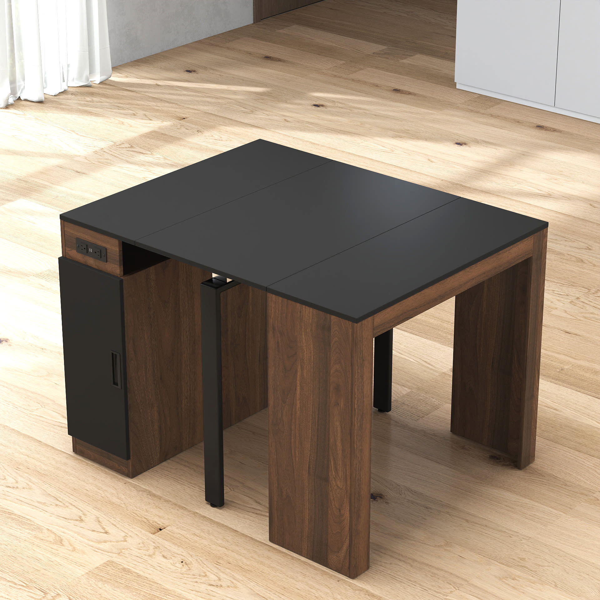 Modern Multifunctional Extendable Dining Table With Outlet, Space Saving Expanding Table With Storage For Party, Weddings, Meetings, Celebrations view 3