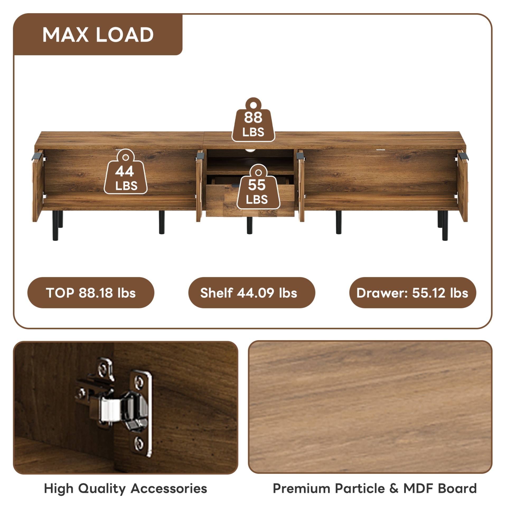 78 TV Stand For 85 75 65 Inch TV, TV Consoles For Living Room, Entertainment Center Wood TV Media With Storage view 5