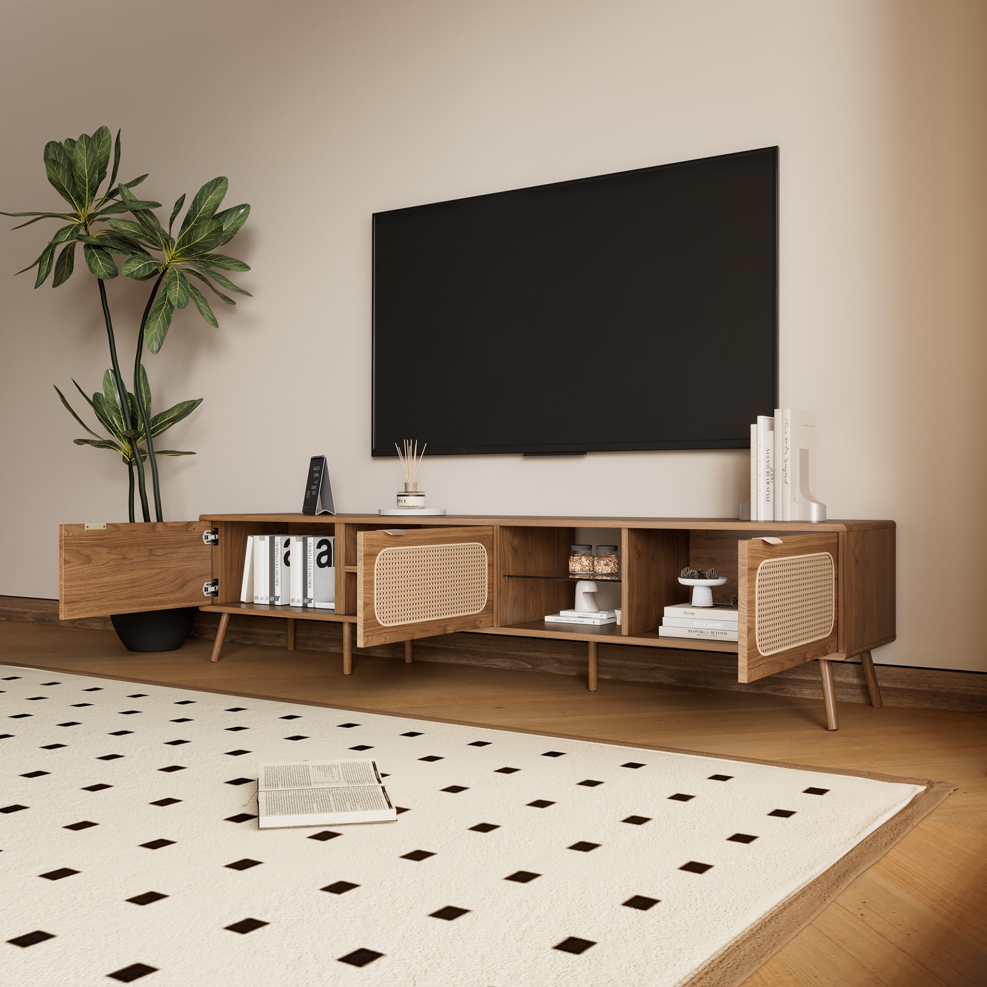 78 TV Stand For 75-80-85 Inch TV, Console With Ample Storage For Living Room, Bedroom, Entertainment Center With Open Shelf view 4