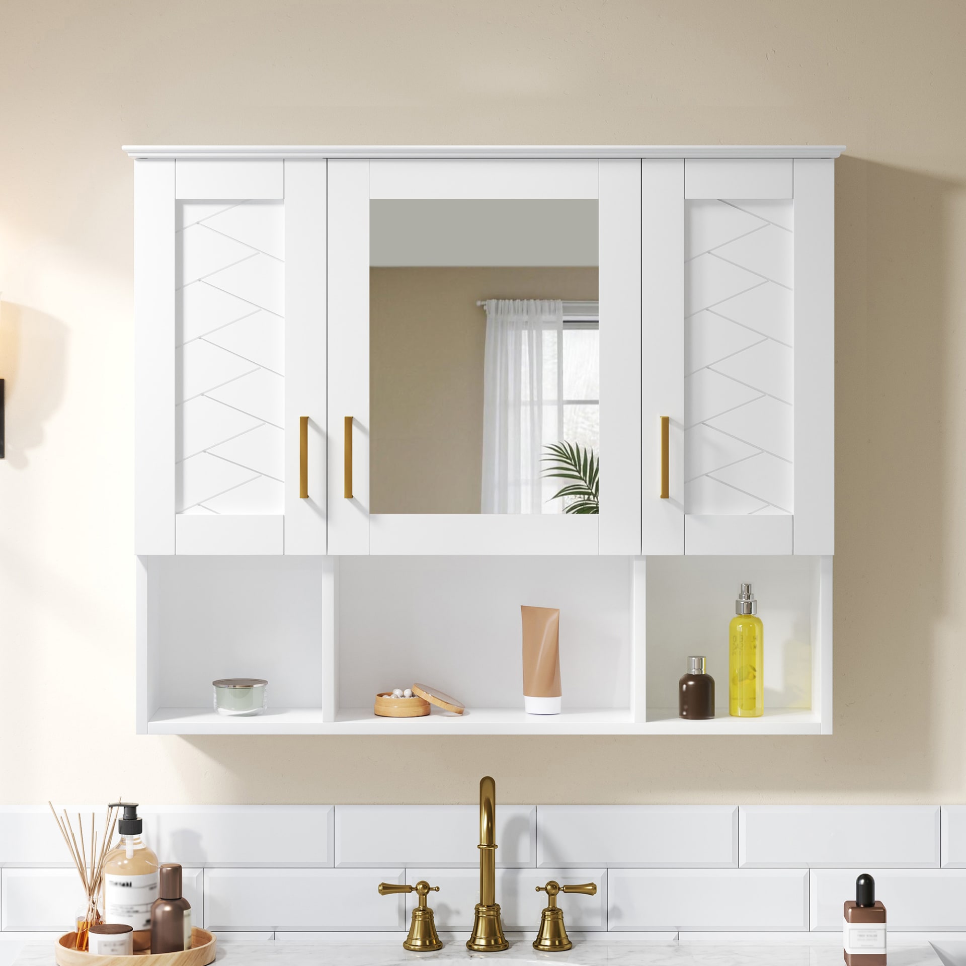 35 Inch 2-in-1  Wall Mounted Medicine Cabinet With Adjustable Shelves & Soft Close Doors, High-Define Mirror With Storage For Bathroom Vanity view 2