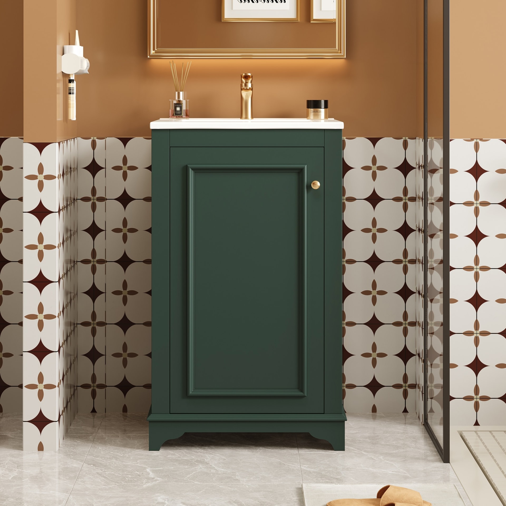 20-inch Bathroom Vanity With Ceramic Sink, Freestanding Single Vanity Set With Soft Closing Door, Adjustable Shelf, Modern Style, Green. view 4