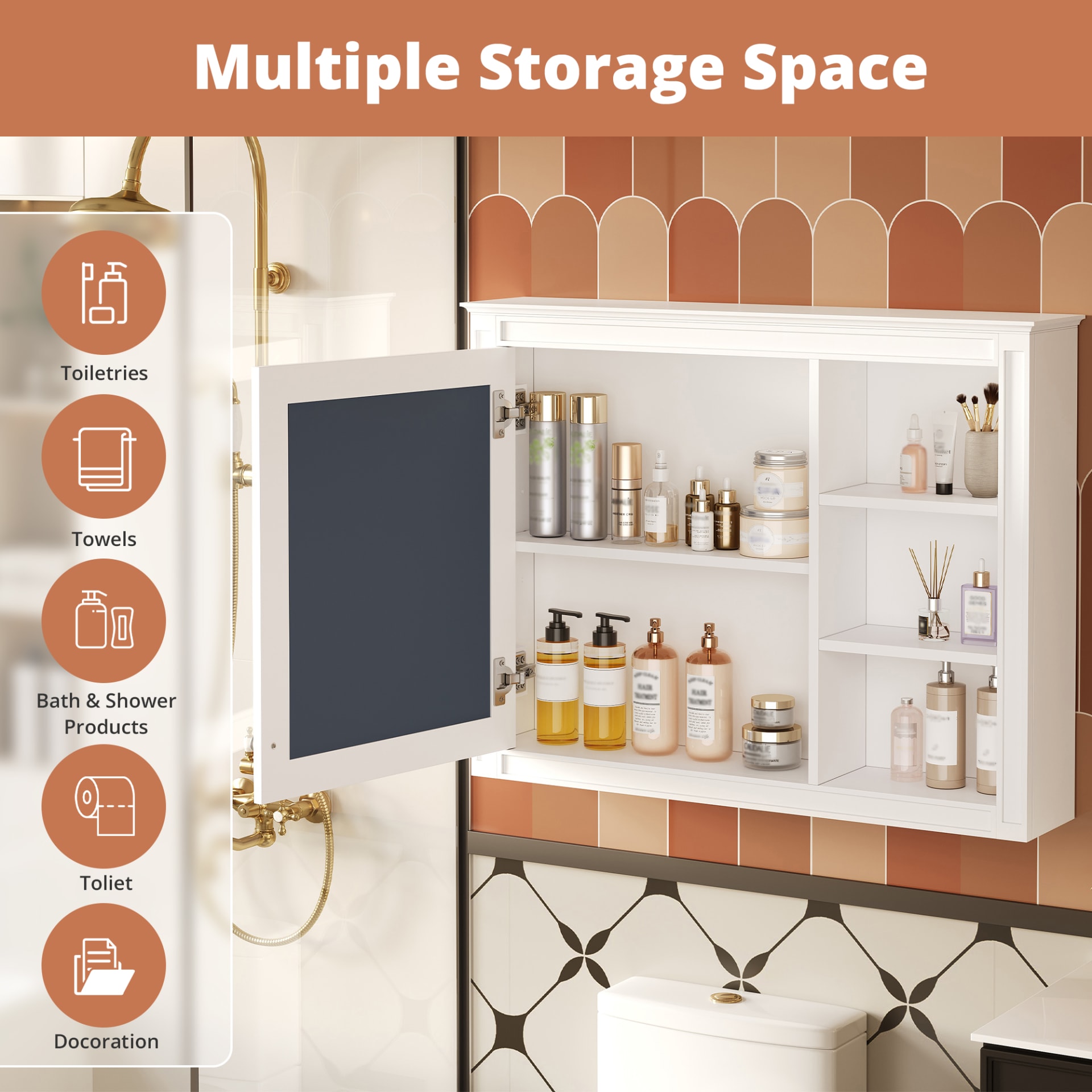 36'' X 28'' Medicine Cabinet, Wall Mounted Bathroom Storage Cabinet, Modern Bathroom Wall Cabinet With Mirror,Medicine Cabinet,  Mirror Cabinet With 1 Adjustable Shelf view 4