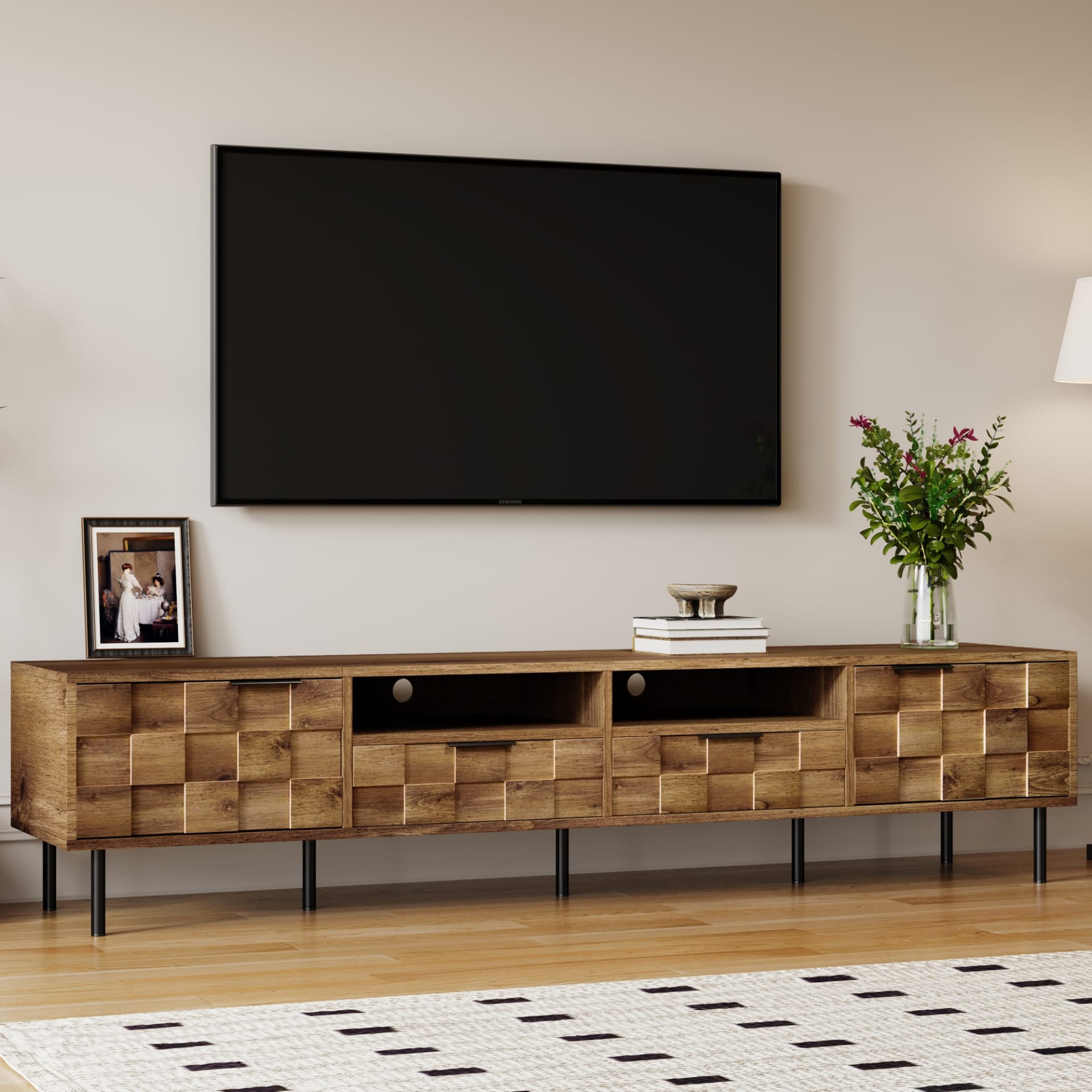 Mid Century TV Stand With 2 Drawers, Media Console Table For TVs Up To 85'', Entertainment Center With Storage For Living Room, Bedroom, Home Theatre