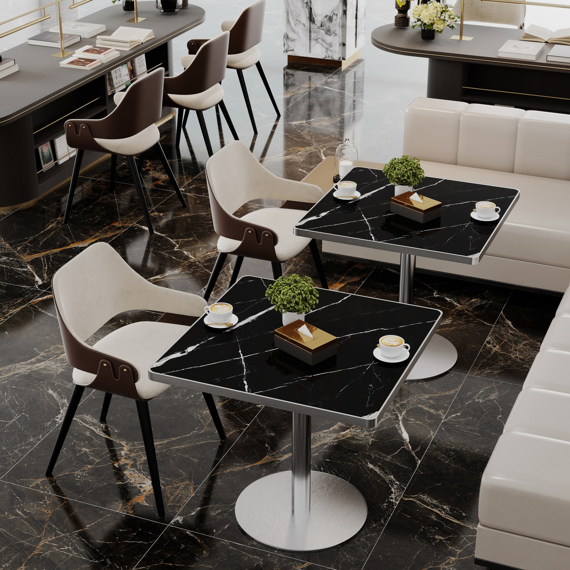 Square Modern Dinning Table 31.5 Inches Bistro Table Tulip Table With Faux Marble Top,Easy Assemble,Sturdy Metal Frame Diameter view 2