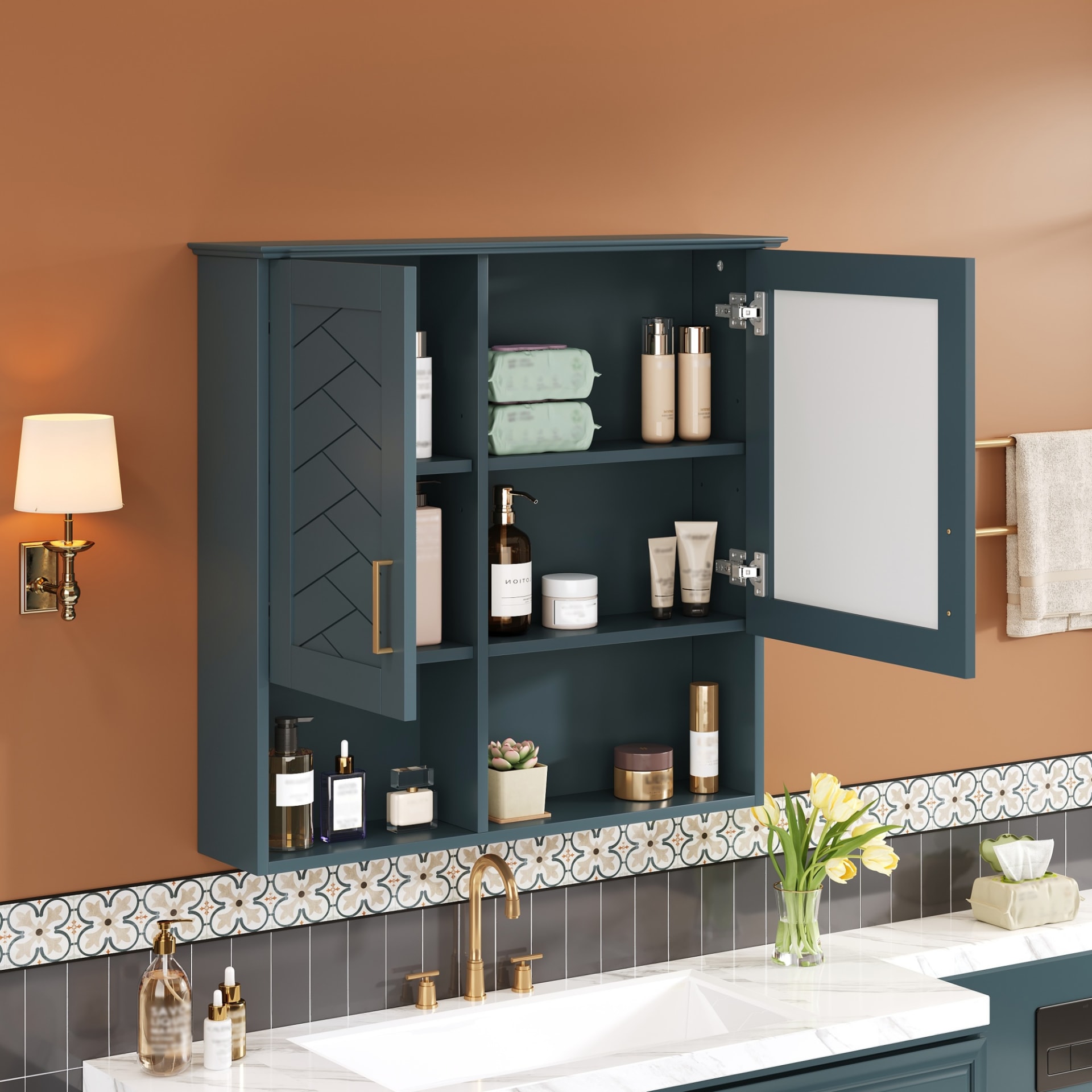 2-in-1 Bathroom Mirror Cabinet, 30 Inch Wall Mounted Medicine Cabinet With Adjustable Shelves & Soft Close Doors, High-Define Mirror With Storage For Bathroom Vanity view 4