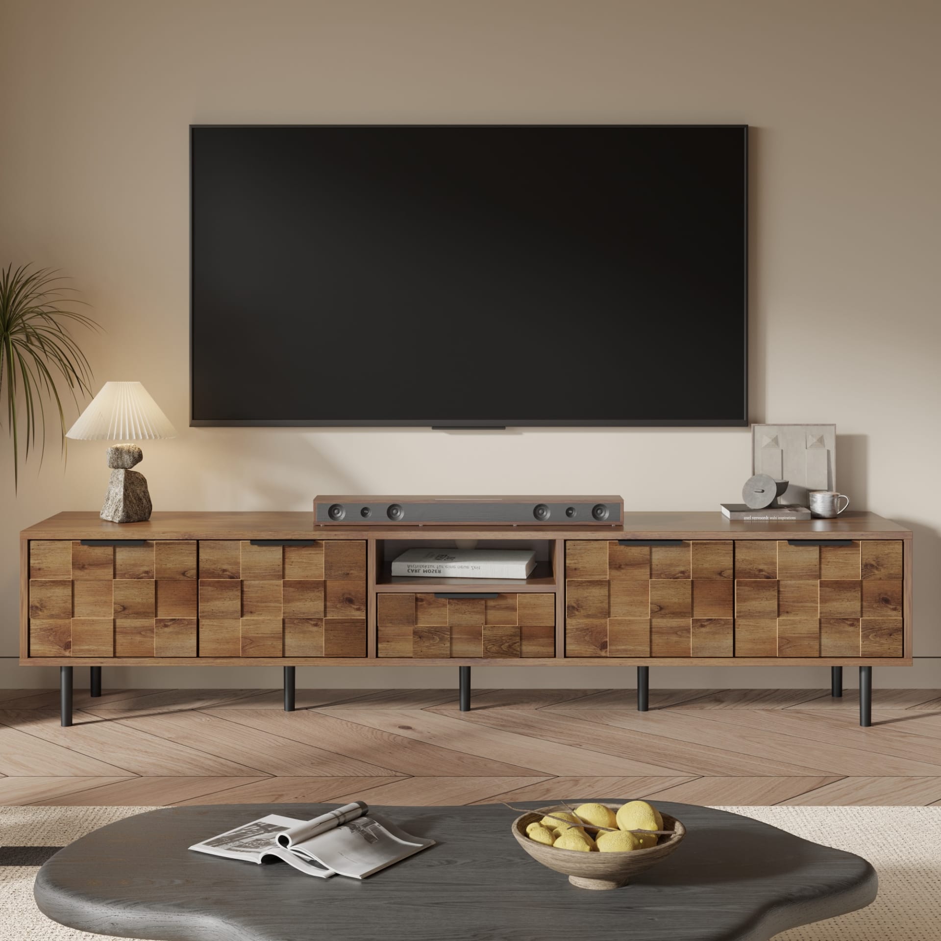 78 TV Stand For 85 75 65 Inch TV, TV Consoles For Living Room, Entertainment Center Wood TV Media With Storage view 4