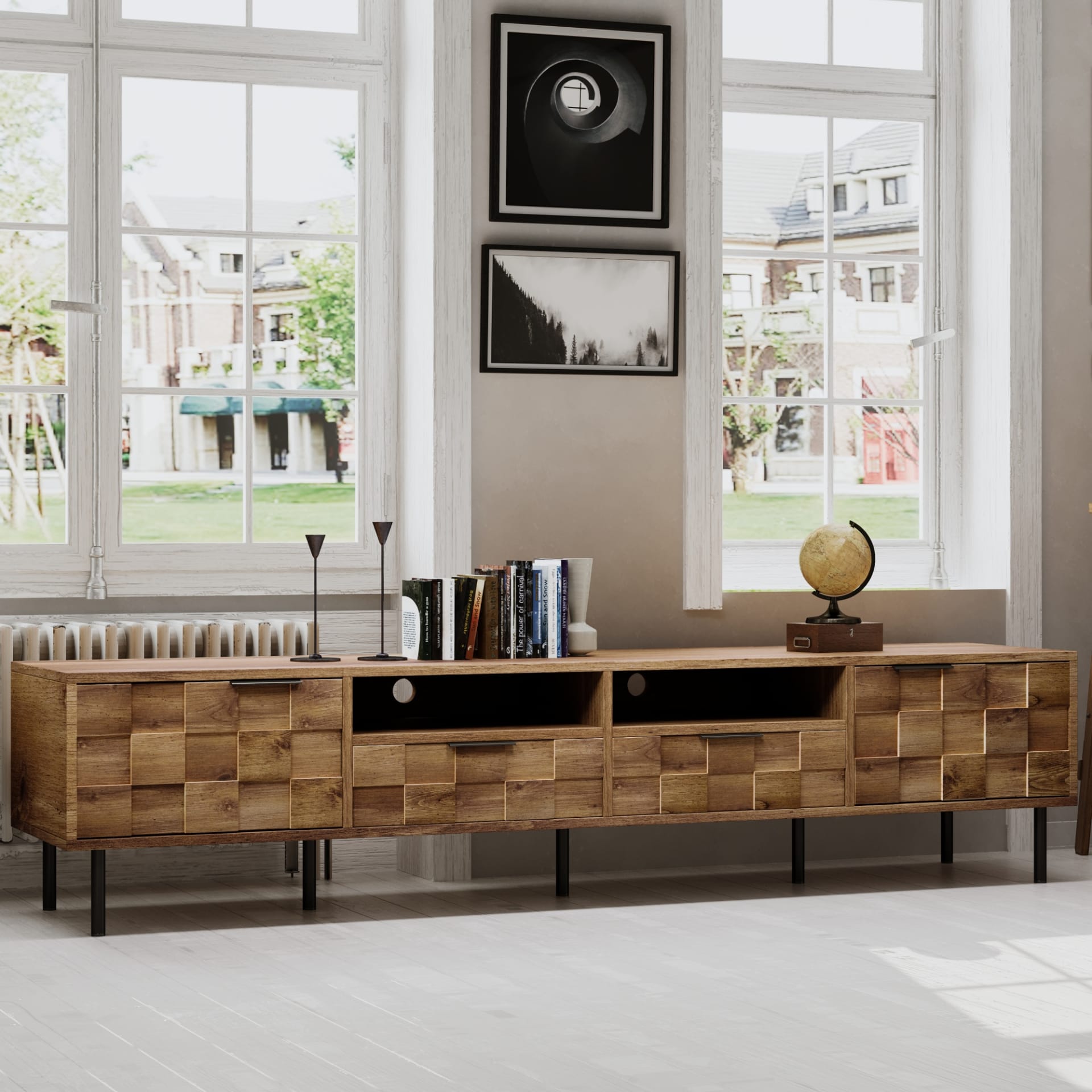 Mid Century TV Stand With 2 Drawers, Media Console Table For TVs Up To 85'', Entertainment Center With Storage For Living Room, Bedroom, Home Theatre view 2