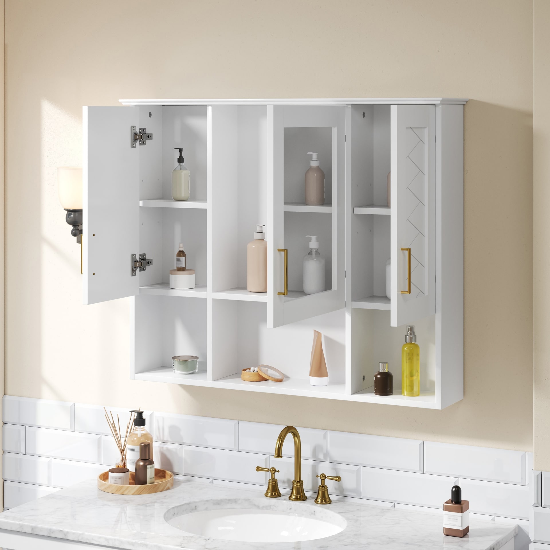 35 Inch 2-in-1  Wall Mounted Medicine Cabinet With Adjustable Shelves & Soft Close Doors, High-Define Mirror With Storage For Bathroom Vanity view 3