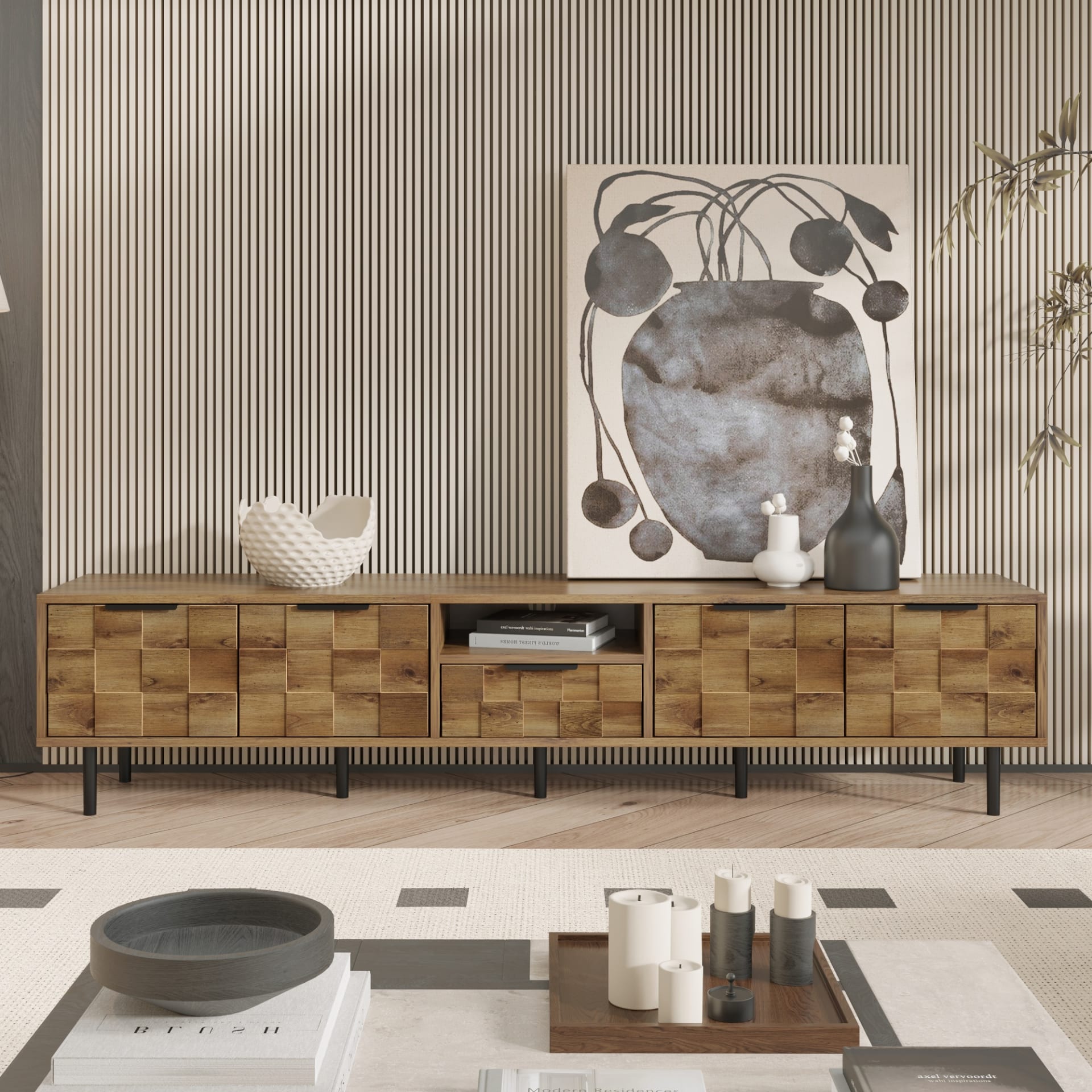 78 TV Stand For 85 75 65 Inch TV, TV Consoles For Living Room, Entertainment Center Wood TV Media With Storage view 1