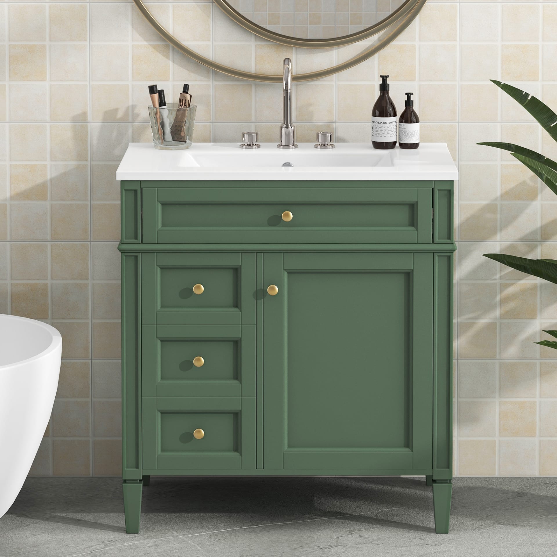 30'' Bathroom Vanity With Top Sink, Modern Bathroom Storage Cabinet With 2 Drawers And A Tip-out Drawer, Single Sink Bathroom Vanity view 3