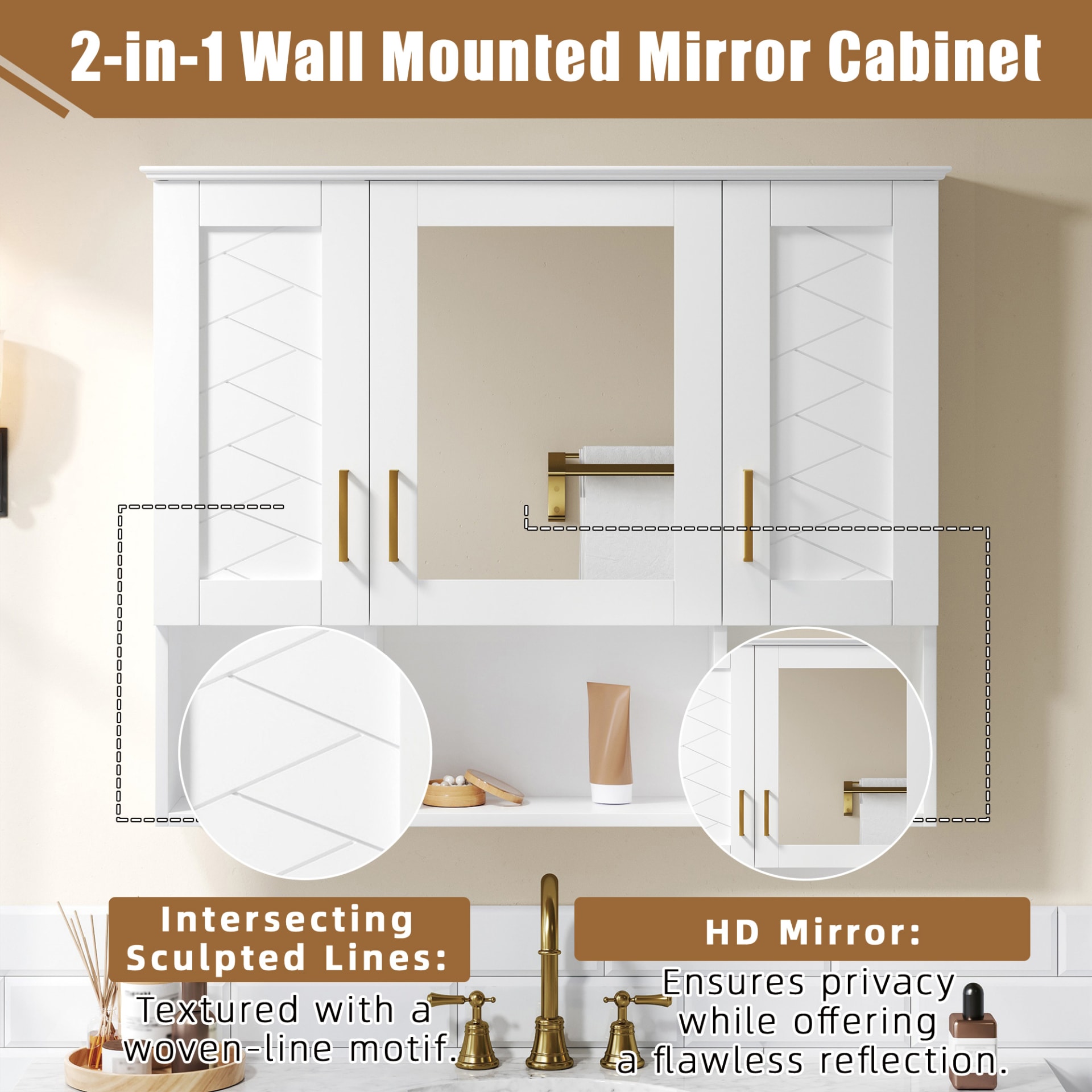 35 Inch 2-in-1  Wall Mounted Medicine Cabinet With Adjustable Shelves & Soft Close Doors, High-Define Mirror With Storage For Bathroom Vanity view 5
