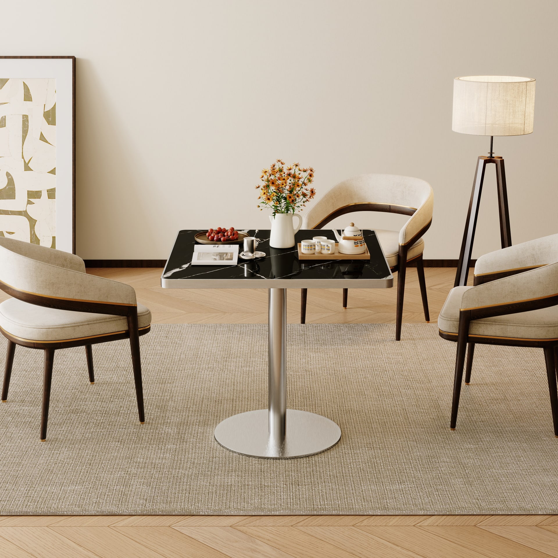 Square Modern Dinning Table 31.5 Inches Bistro Table Tulip Table With Faux Marble Top,Easy Assemble,Sturdy Metal Frame Diameter view 1